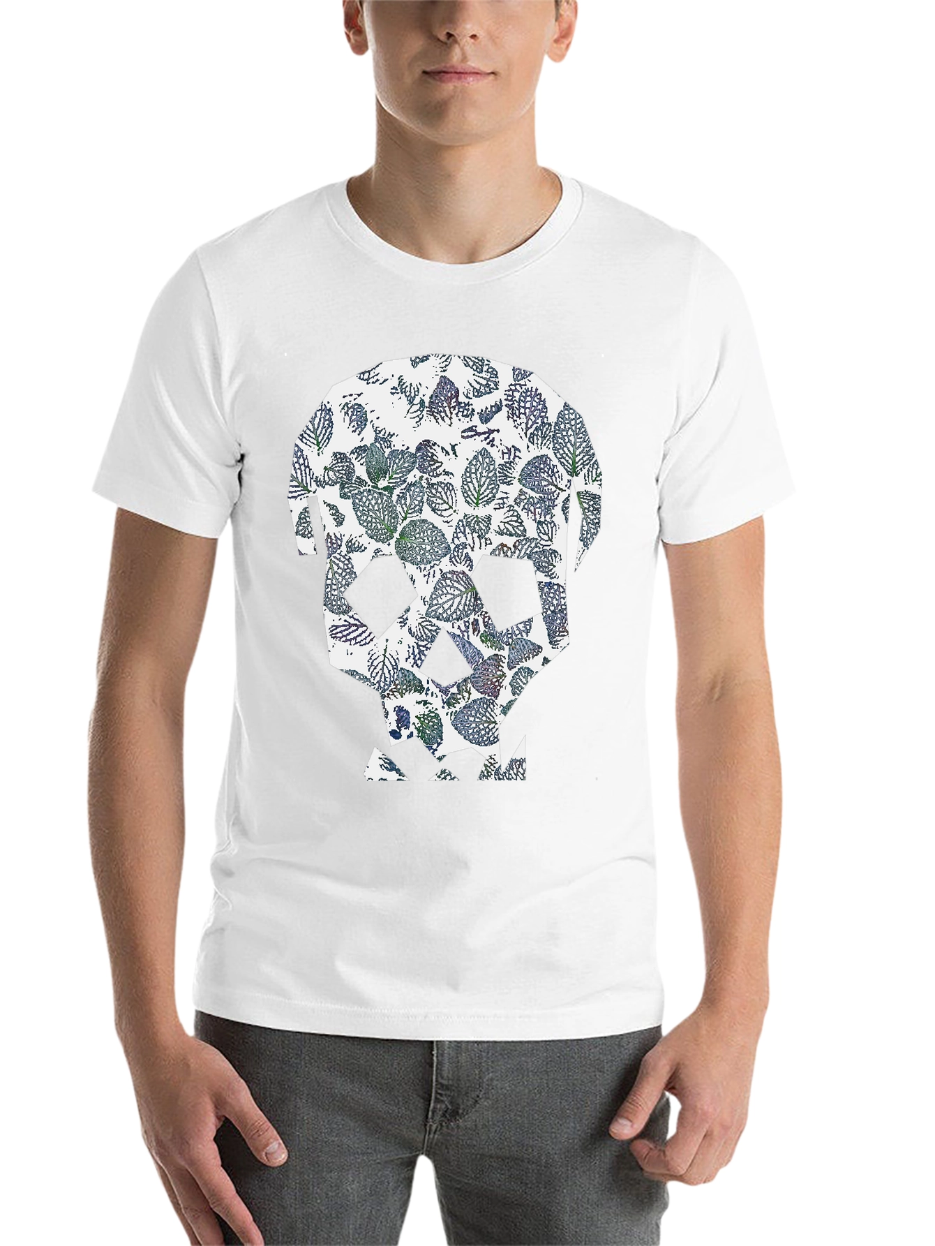 Black Leaf Skull Graphic Tee - Modern Print T-Shirt view 14