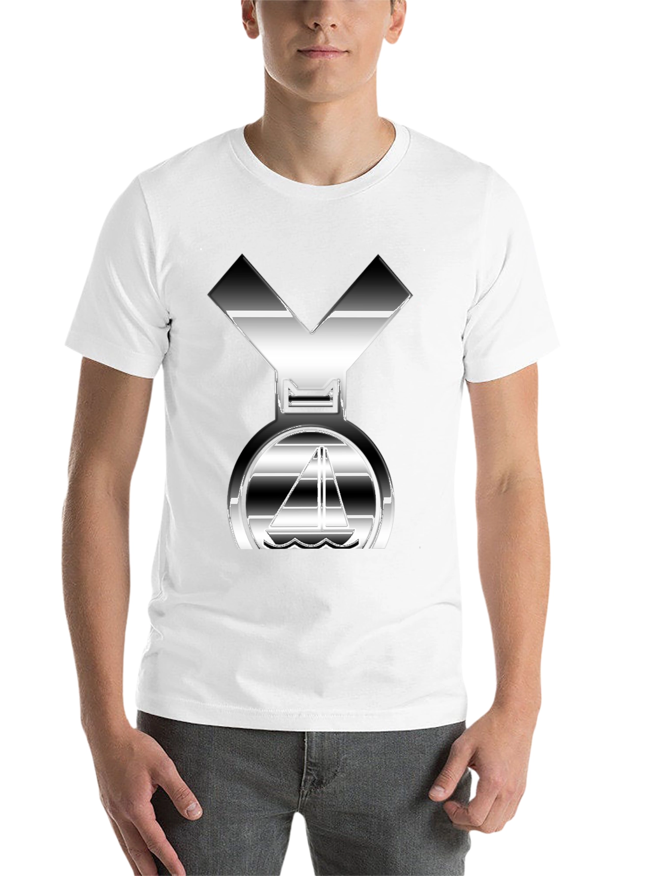 Black Sleek Silver Boat Graphic Black T-Shirt view 14