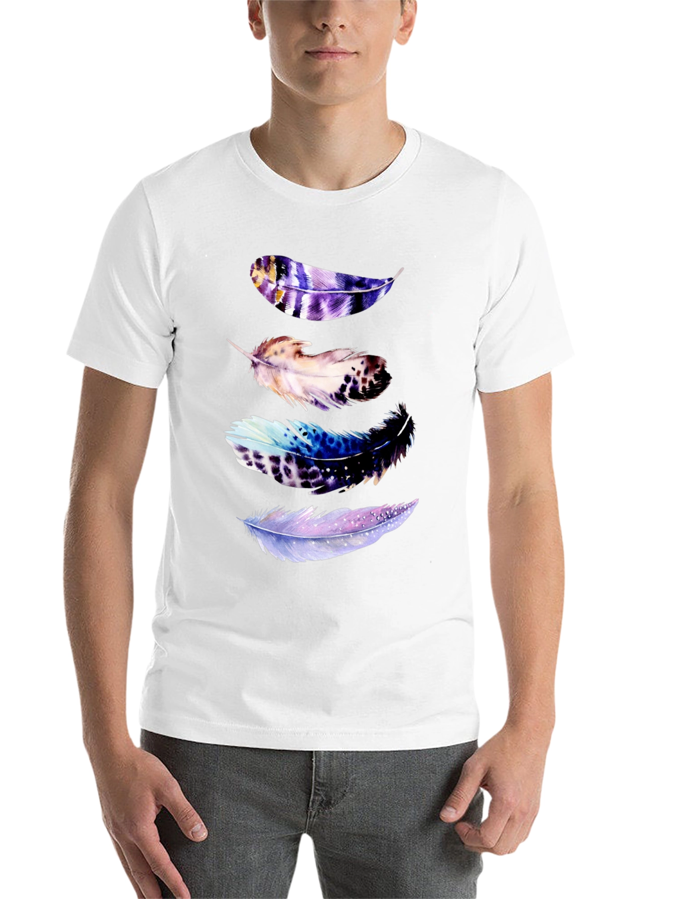 Black Feather Print Black T-Shirt view 14