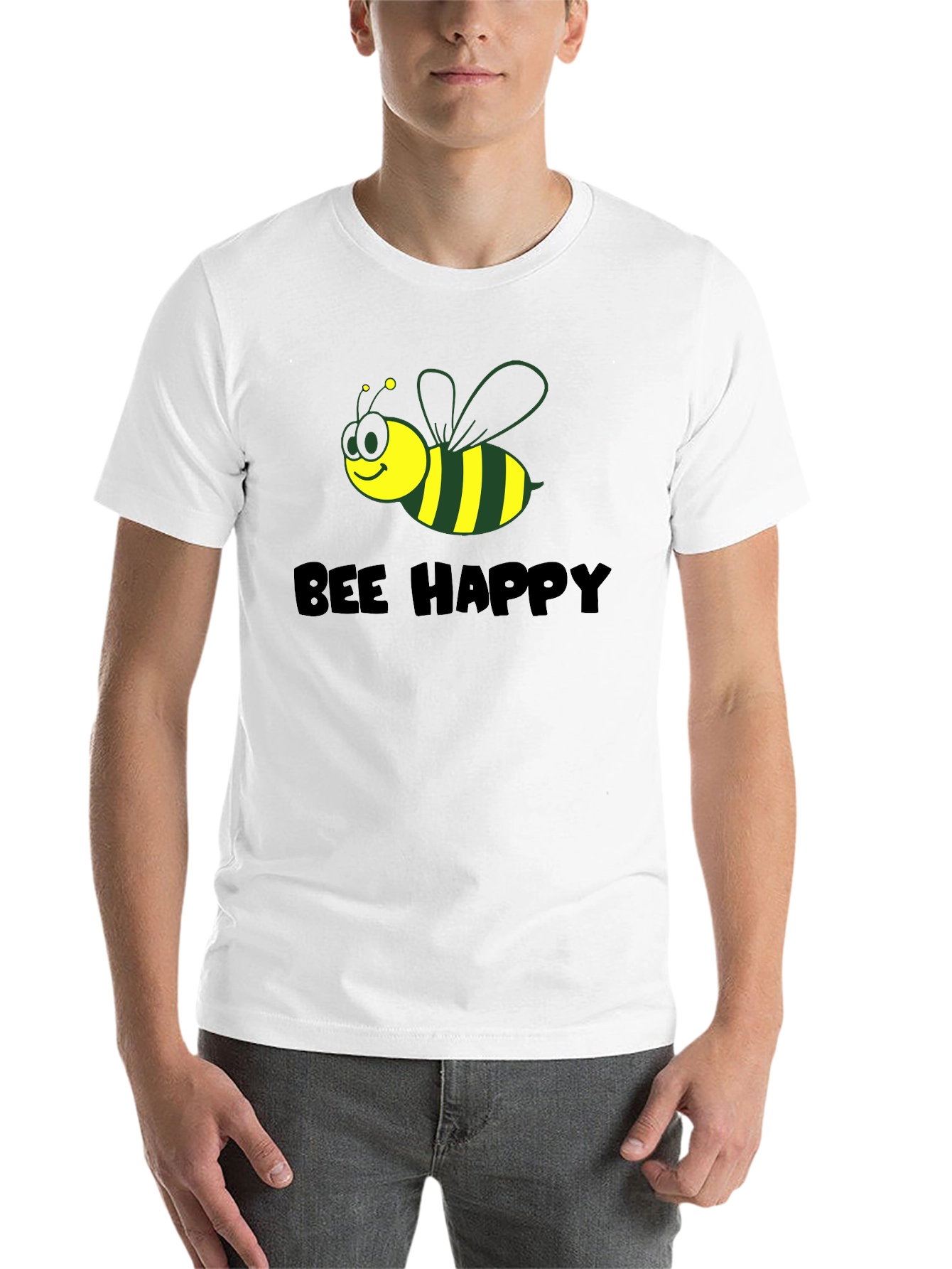 Black Bee Happy Graphic Tee - Black Cotton Comfort view 14