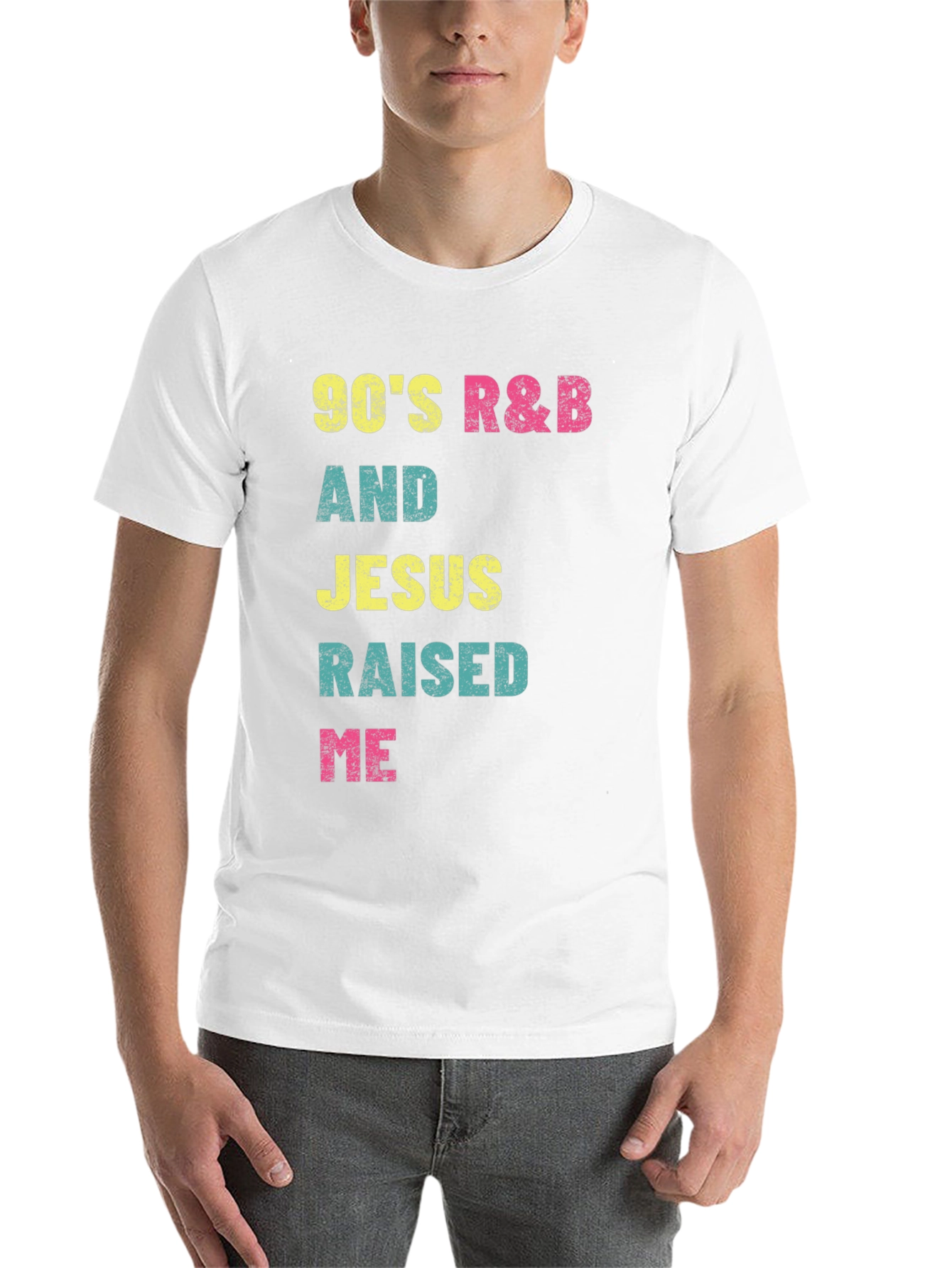 Black 90's R&B and Jesus Raised Me Graphic T-Shirt view 14