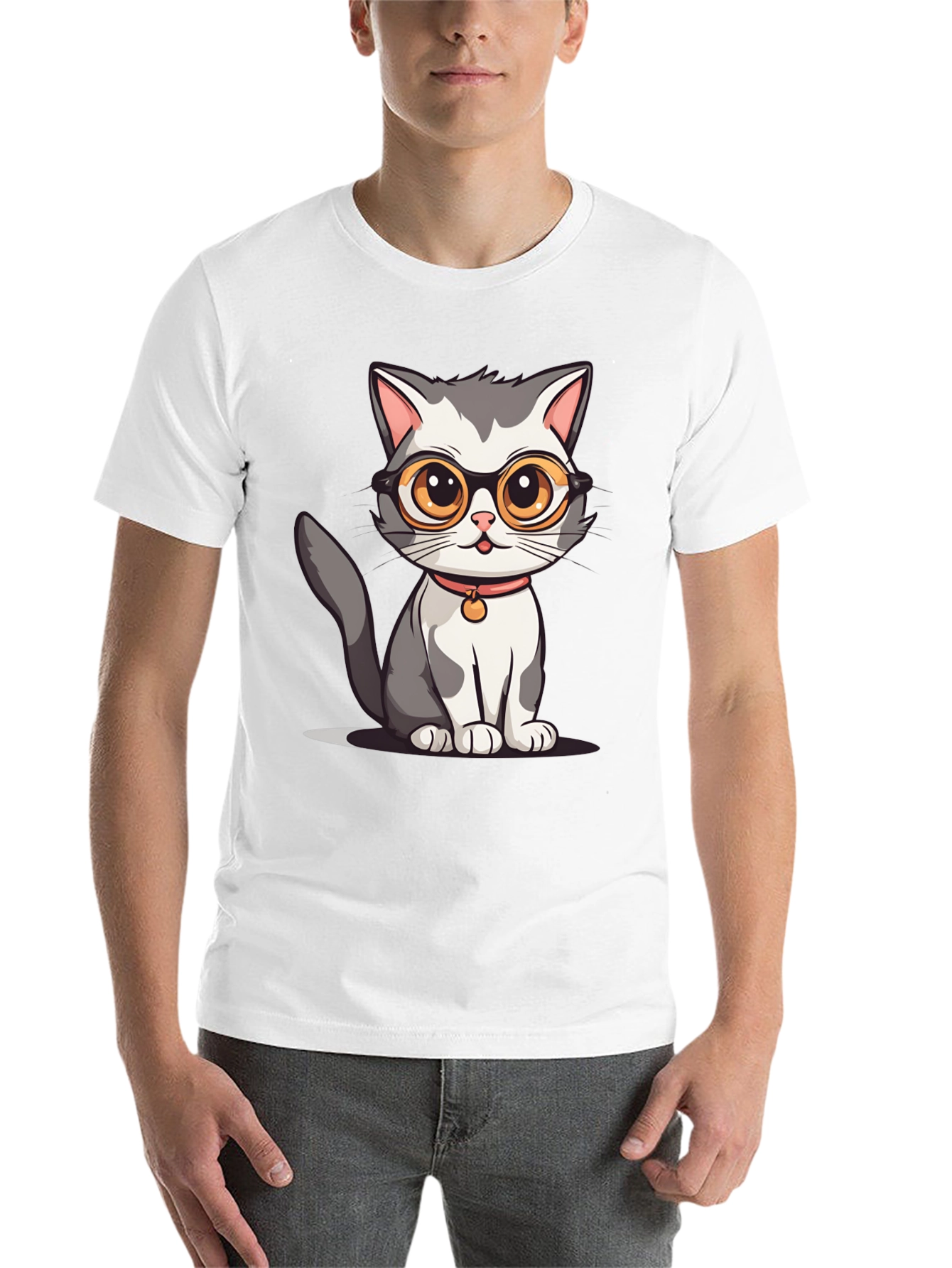 Black Cat with Glasses Graphic T-Shirt view 14
