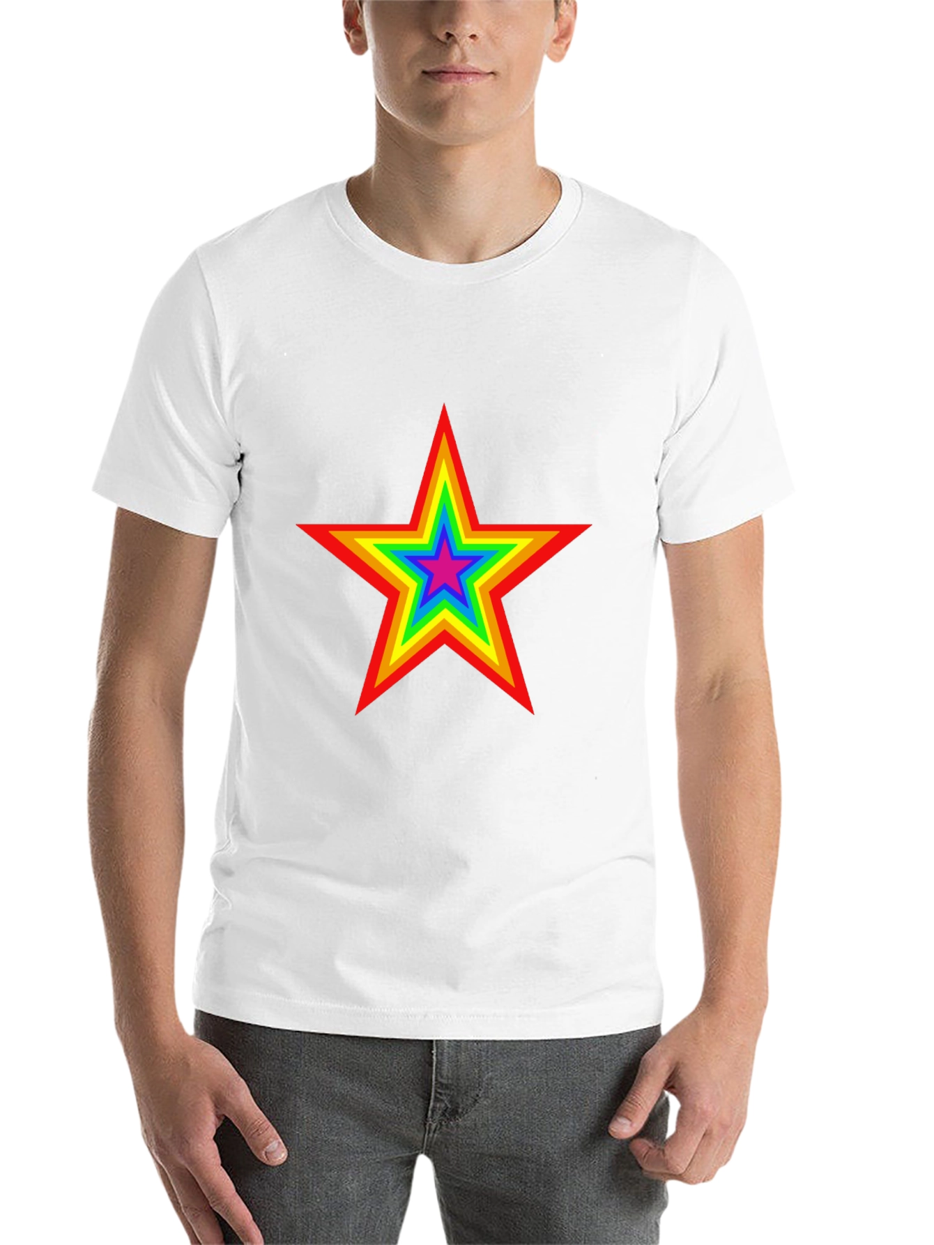 Black Rainbow Star Graphic Tee - Black Cotton T-Shirt view 14