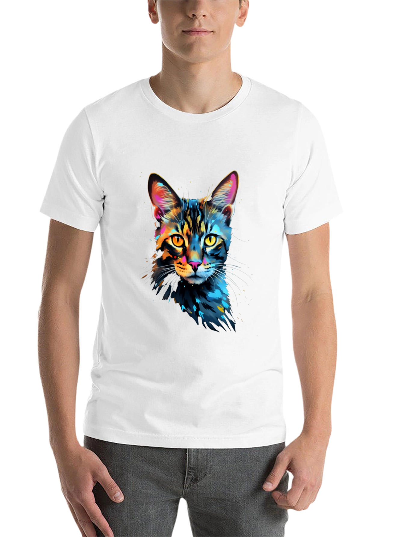 Black Colorful Cat Graphic Black T-Shirt view 14
