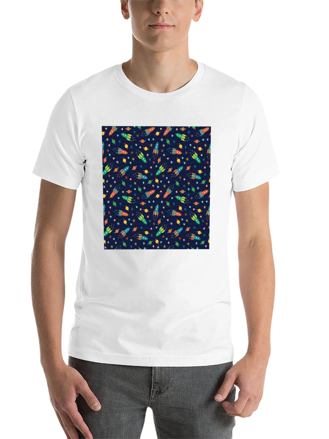 Black Space Rocket Pattern T-Shirt view 14