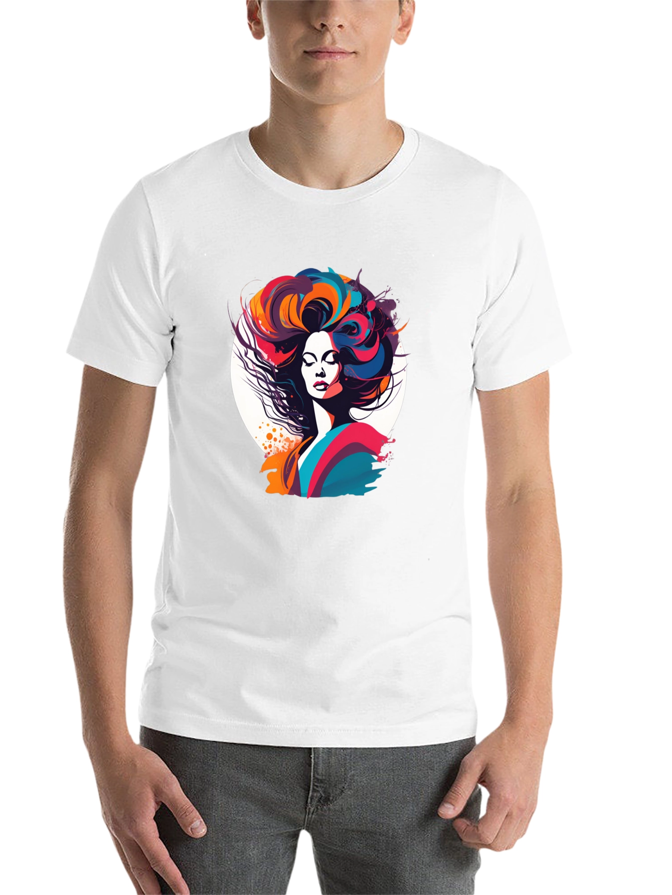 Black Retro Woman Graphic Tee - Colorful Art Shirt view 14