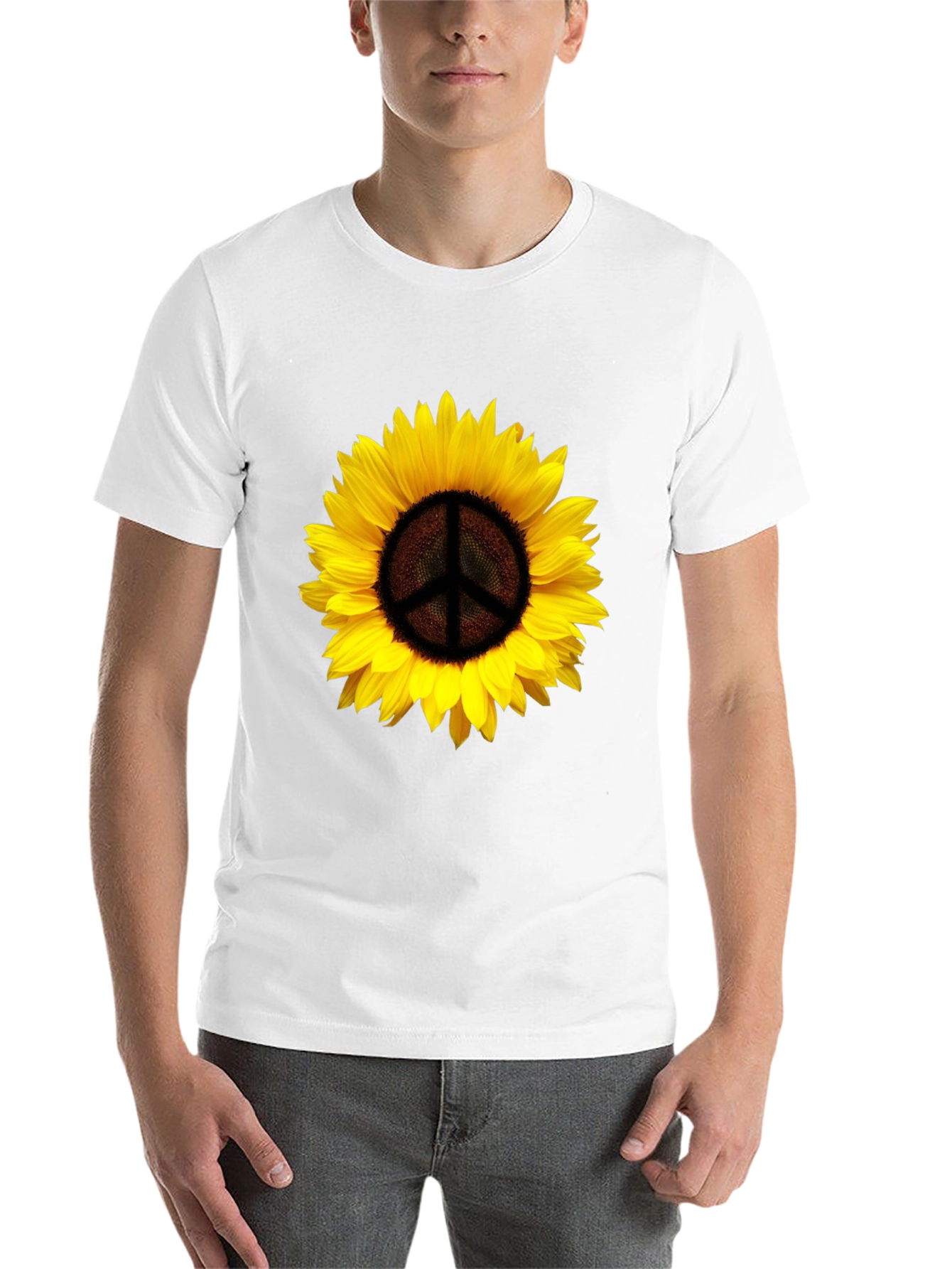 Black Sunflower Peace Sign Graphic T-Shirt - Black view 14