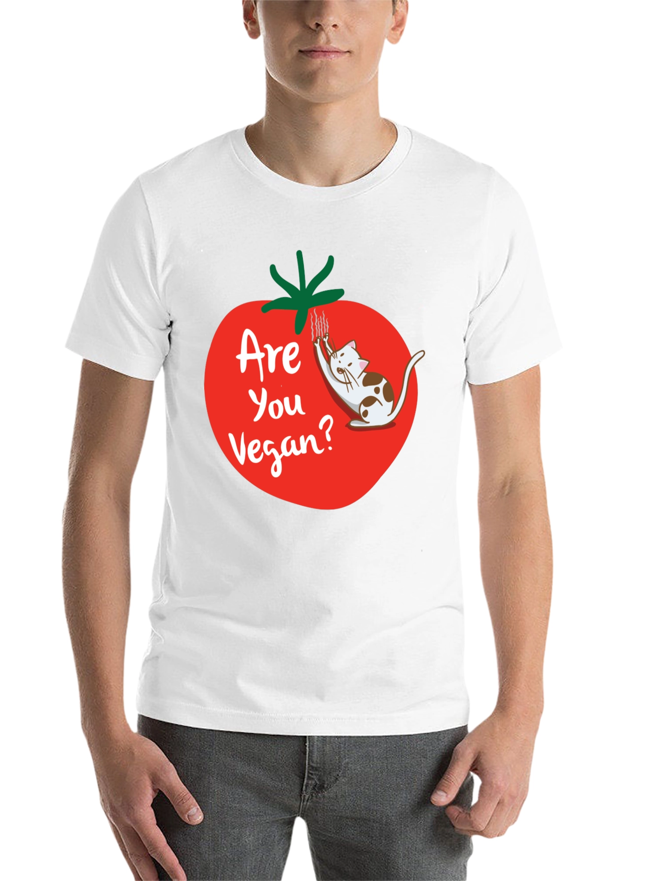 Black Funny Vegan T-Shirt - Cat and Tomato Design view 14