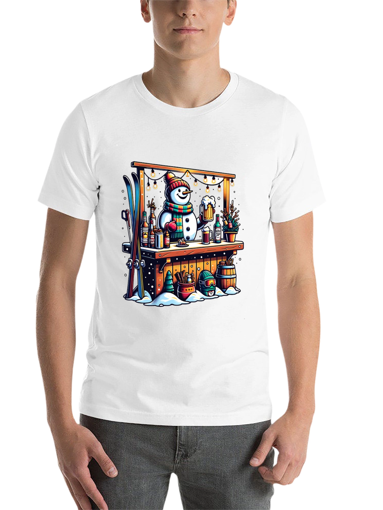 Black Snowman Bar Winter T-Shirt view 14