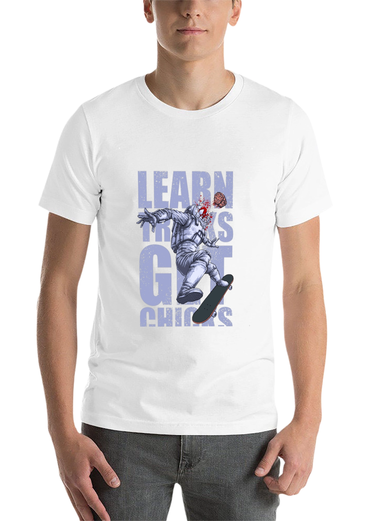 Black Learn Tricks Get Chicks Graphic Tee - Astronaut Skateboard view 14
