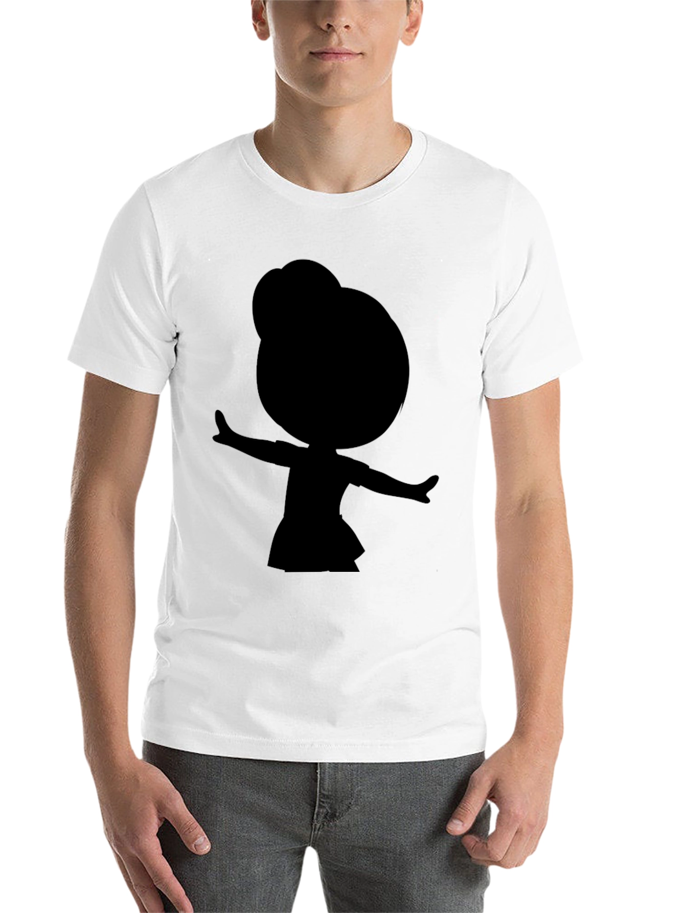 Black Silhouette Cartoon Girl Black T-Shirt view 14