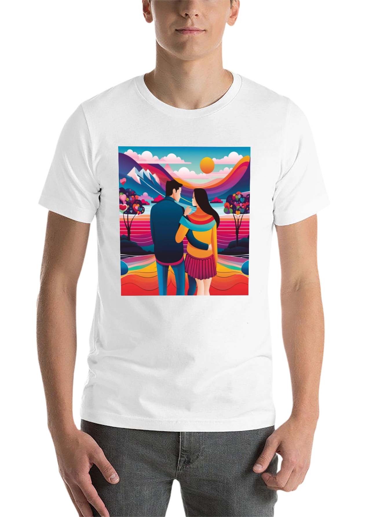 Black Couple's Colorful Landscape Tee view 14