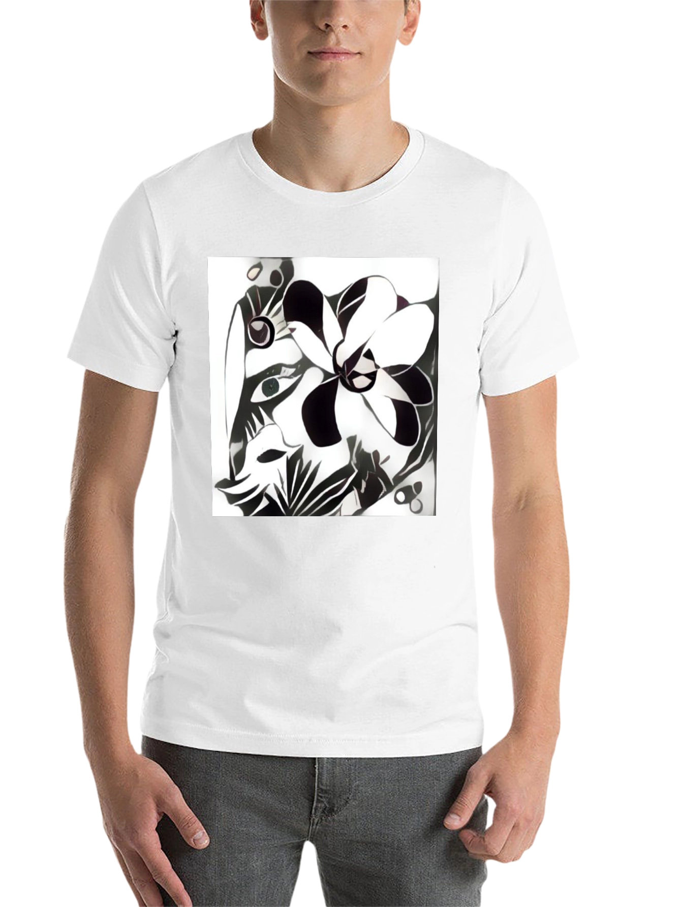 Black Abstract Floral Graphic Tee - Unisex Cotton Blend view 14