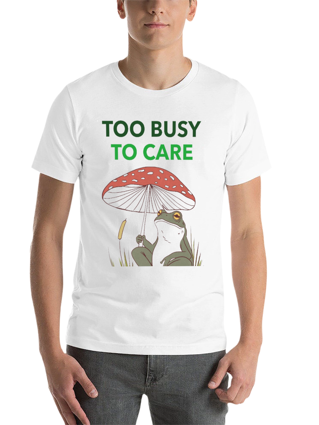Black Too Busy to Care Frog Mushroom Graphic Tee view 14