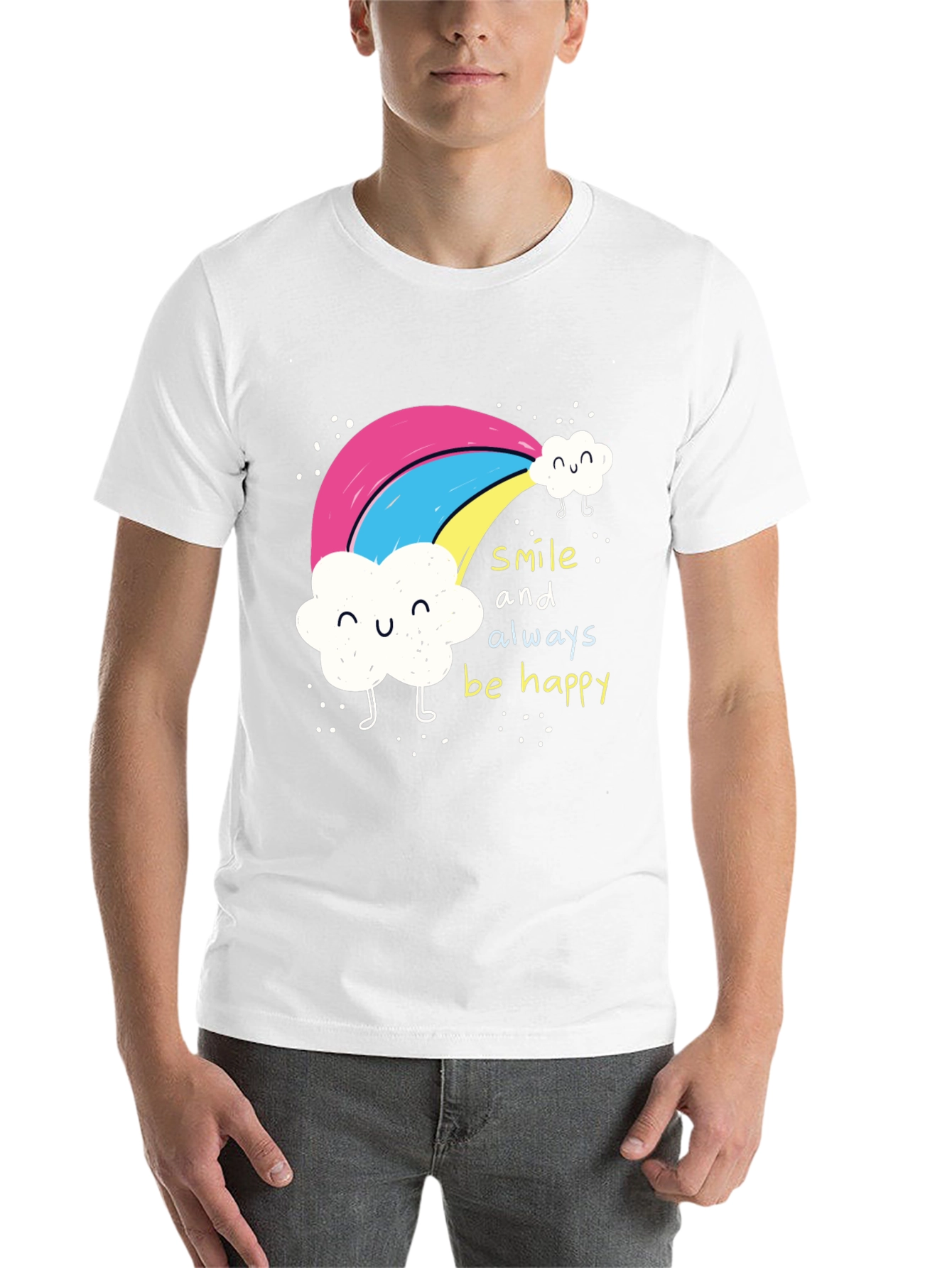Black Smile Always Happy Rainbow Graphic Tee - Black view 14