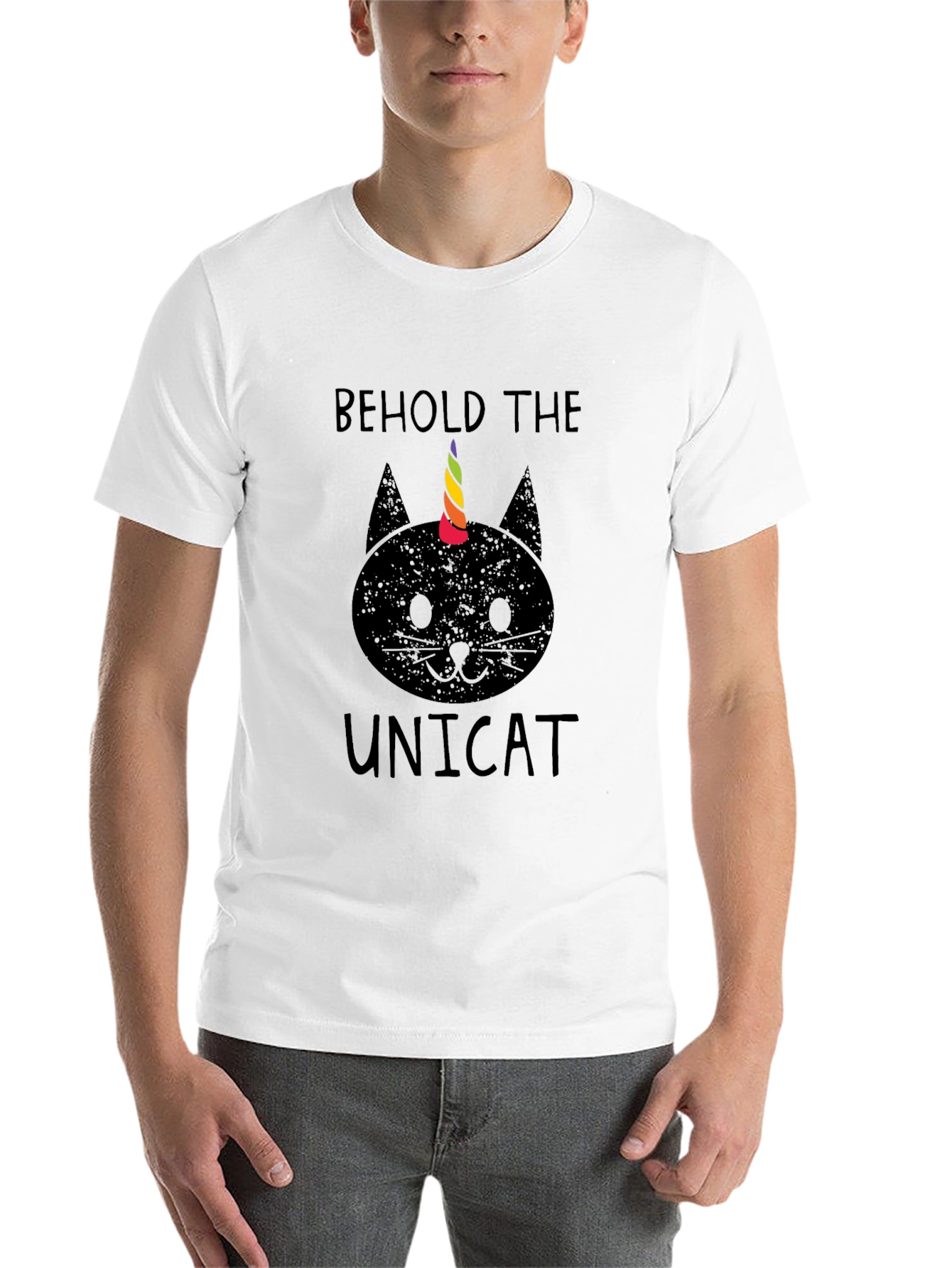 Black Behold the Unicat T-Shirt - Black Cotton Blend view 14