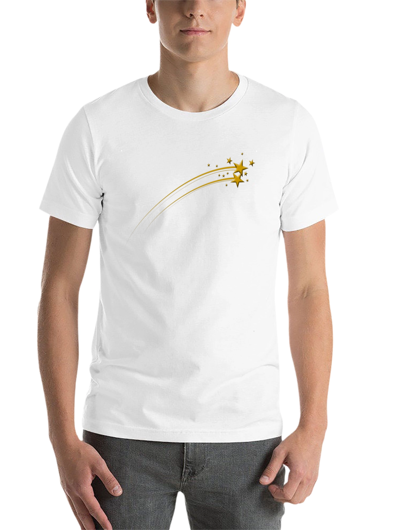 Black Men's Black Graphic Tee - Shooting Stars Design view 14