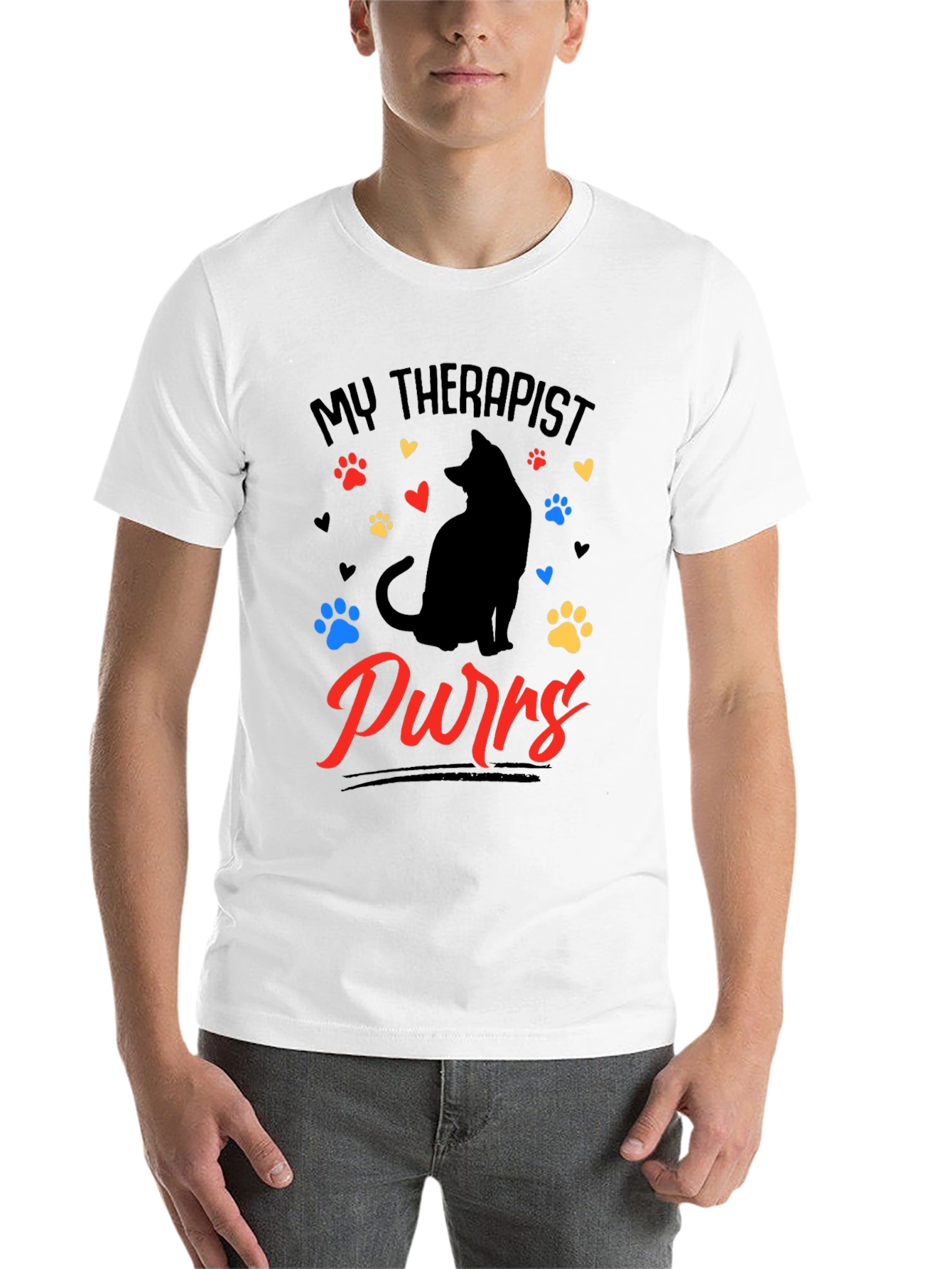 My Therapist Purrs Cat Lover Black T-Shirt - 14