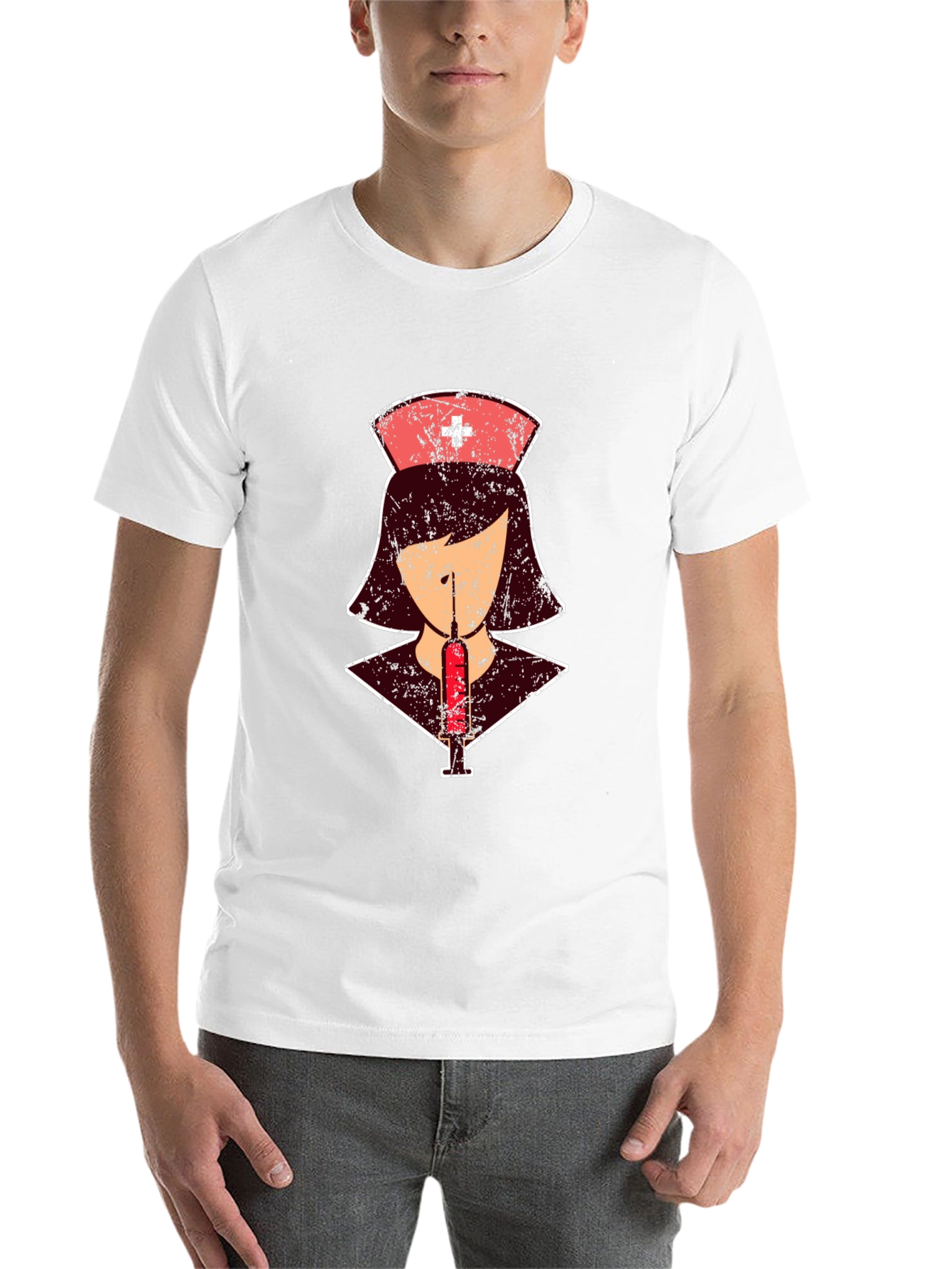 Black Nurse Syringe Graphic T-Shirt - Unisex Casual Tee view 14