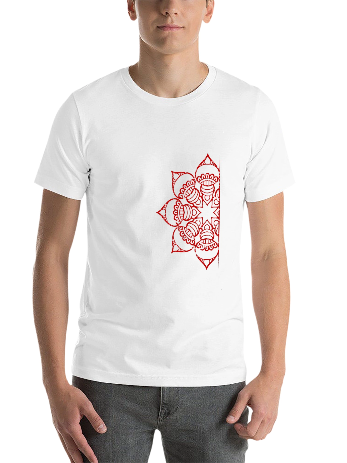 Black T-Shirt with Red Mandala Design - 14