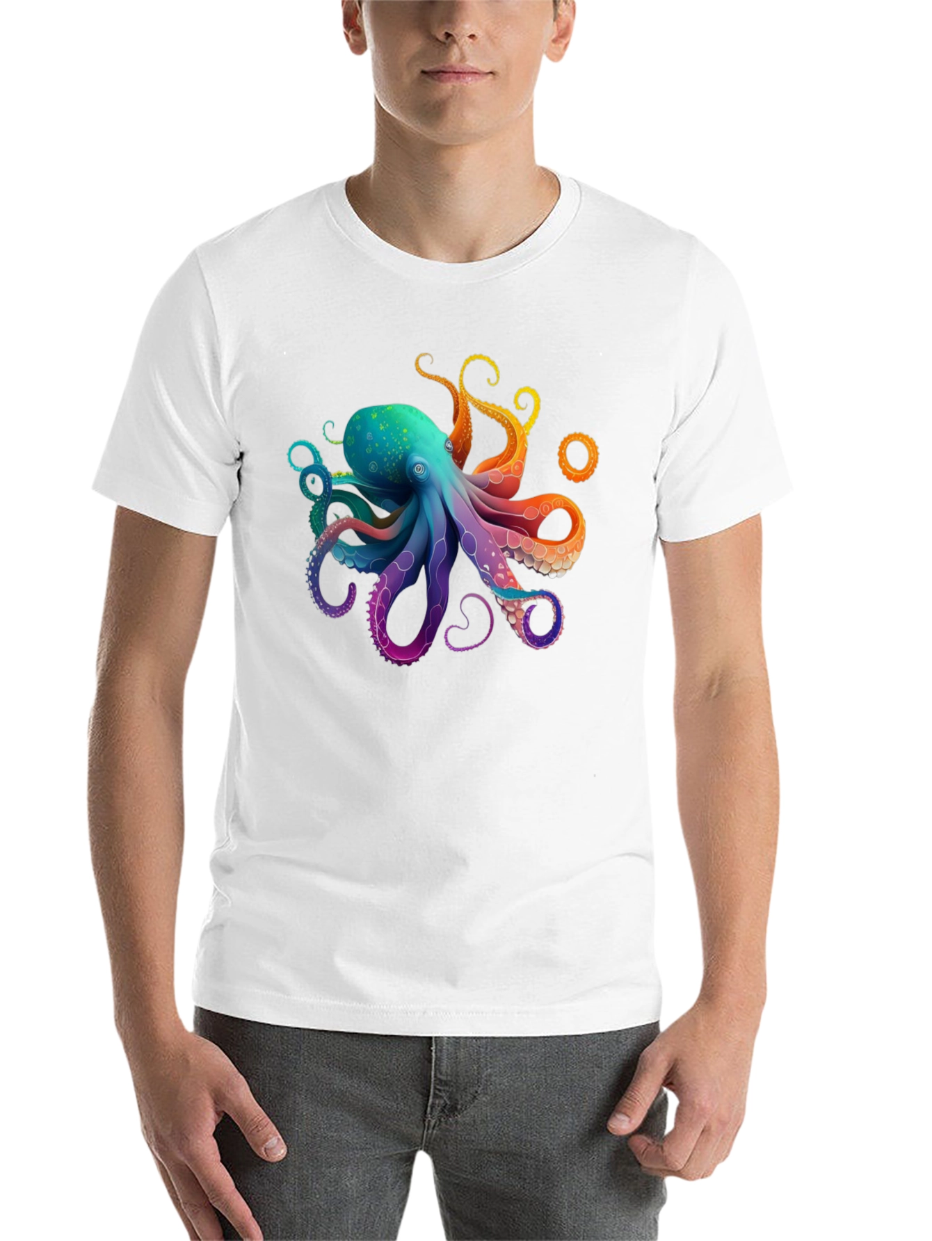 Black Rainbow Octopus Graphic T-Shirt - Black Cotton Blend view 14