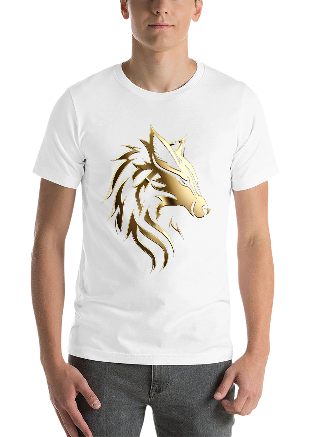 Black Bold Golden Wolf Graphic Black T-Shirt view 14