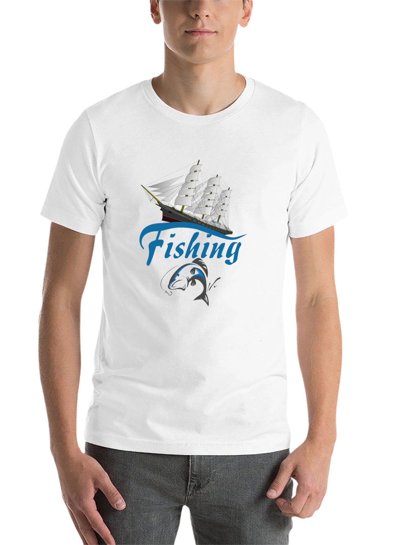Black Fishing T-Shirt - Sailboat & Fish Design view 14
