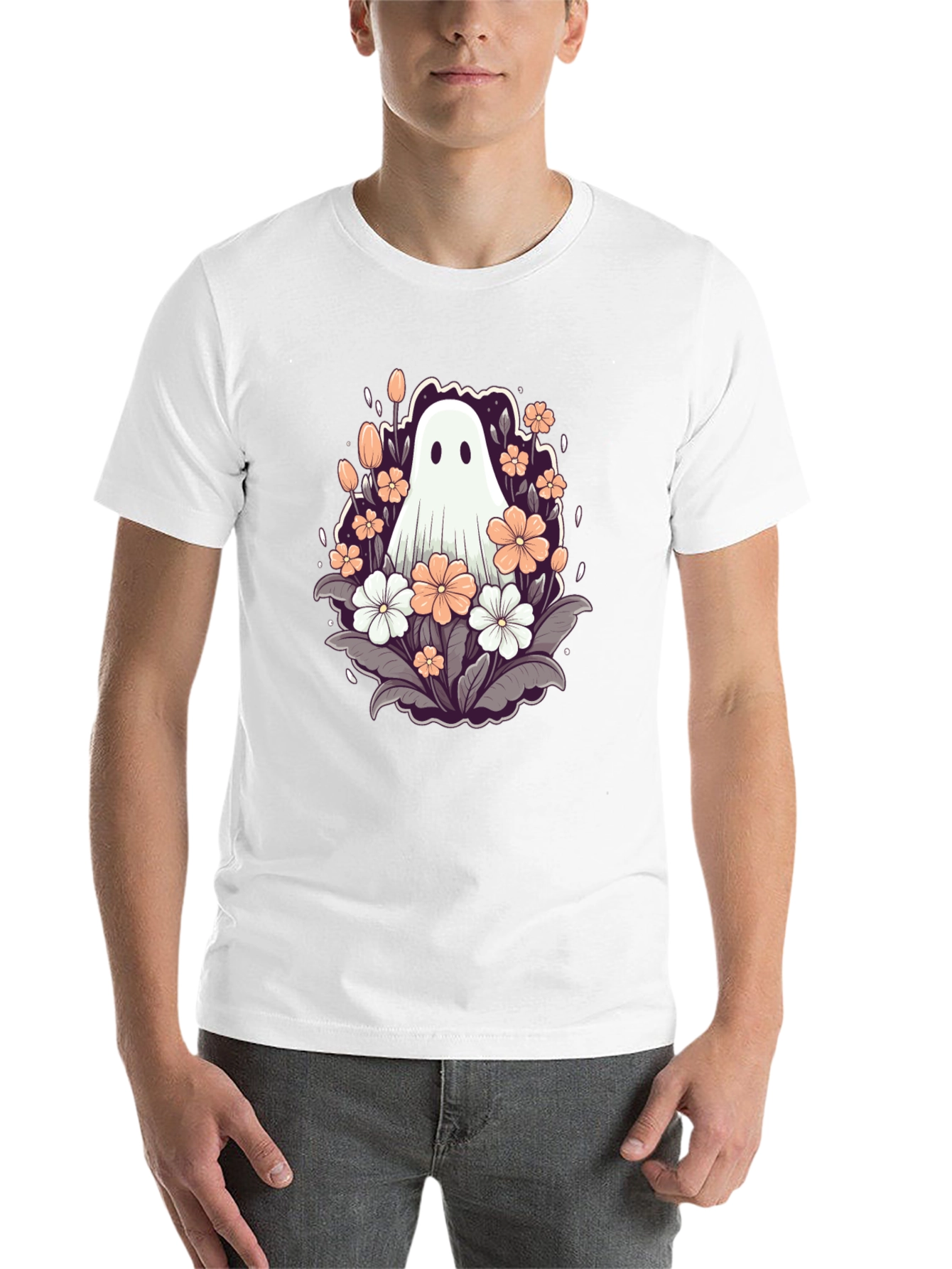 Black Floral Ghost Graphic Tee - Spooky Season Style view 14