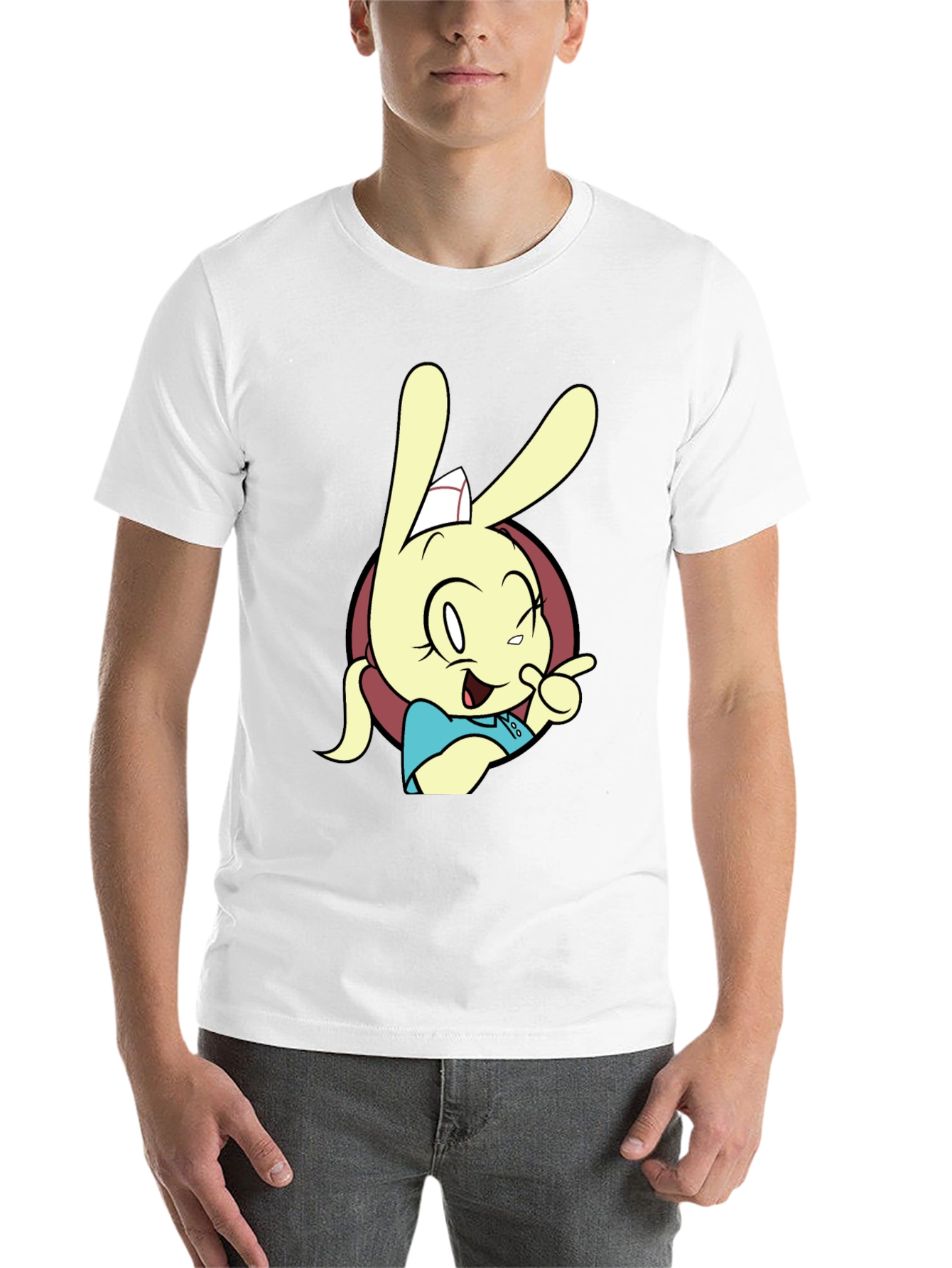 Black Cartoon Rabbit Graphic T-Shirt - Black view 14
