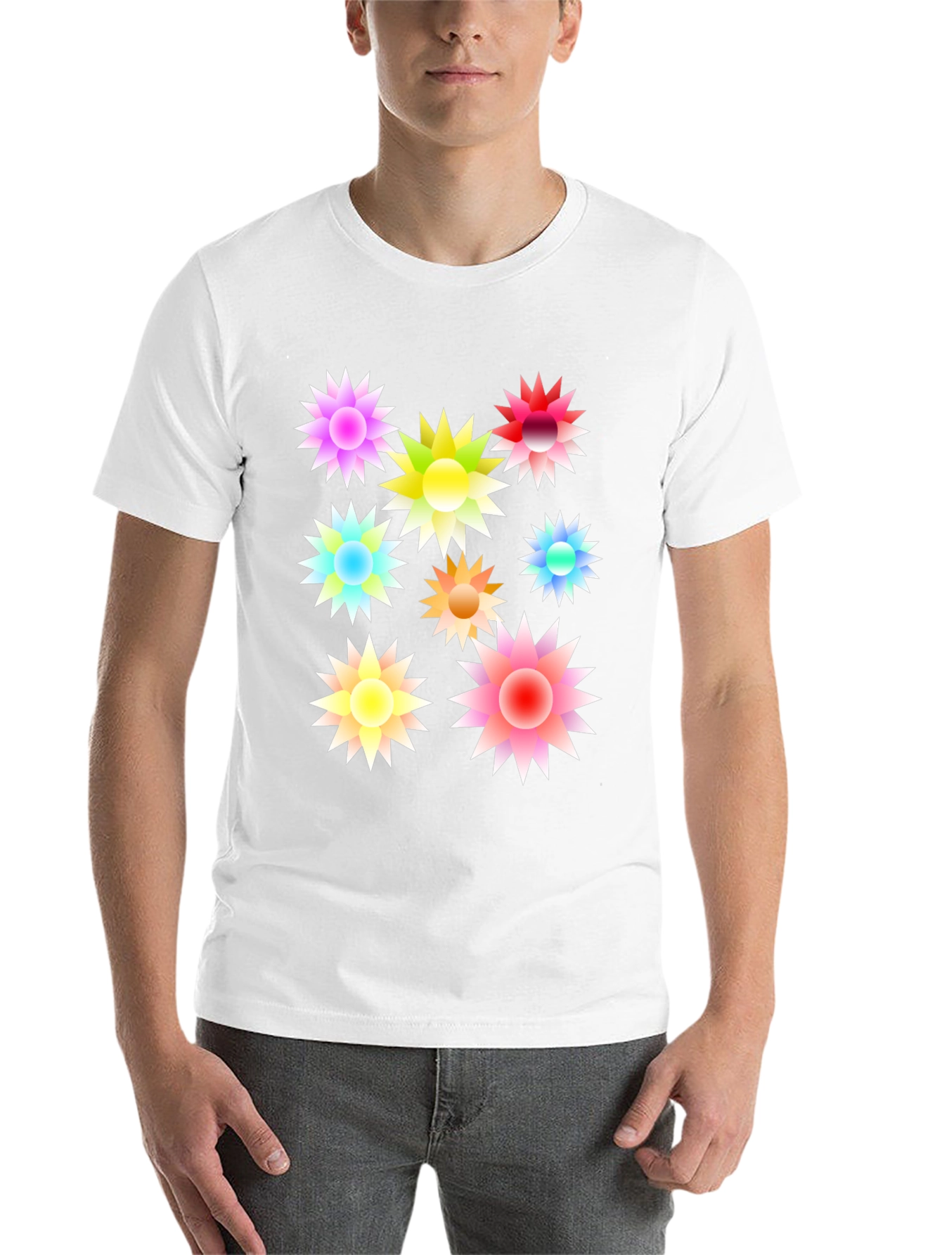 Black Colorful Floral Burst Black T-Shirt view 14