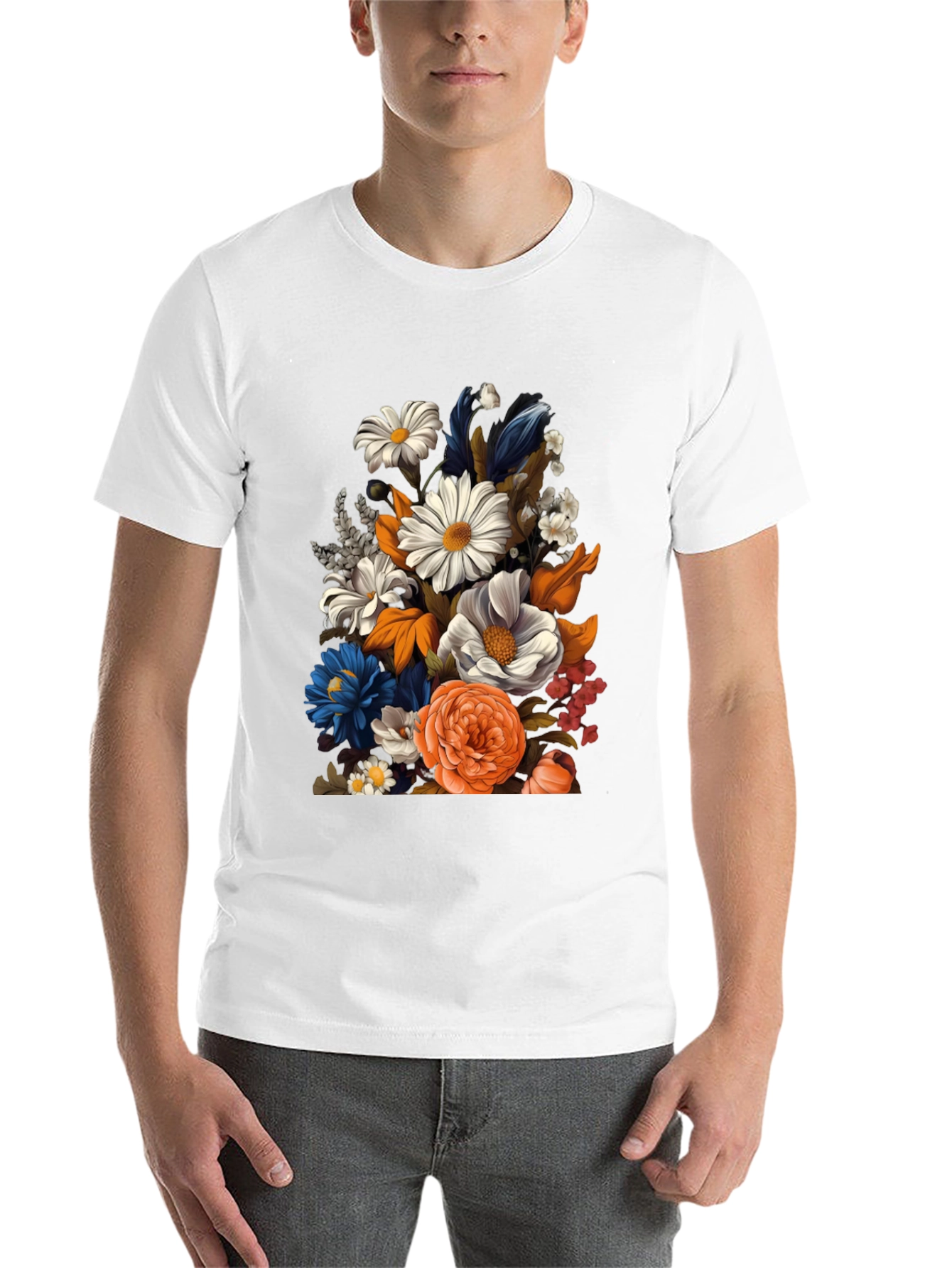 Black Floral Print Black T-Shirt for Men view 14