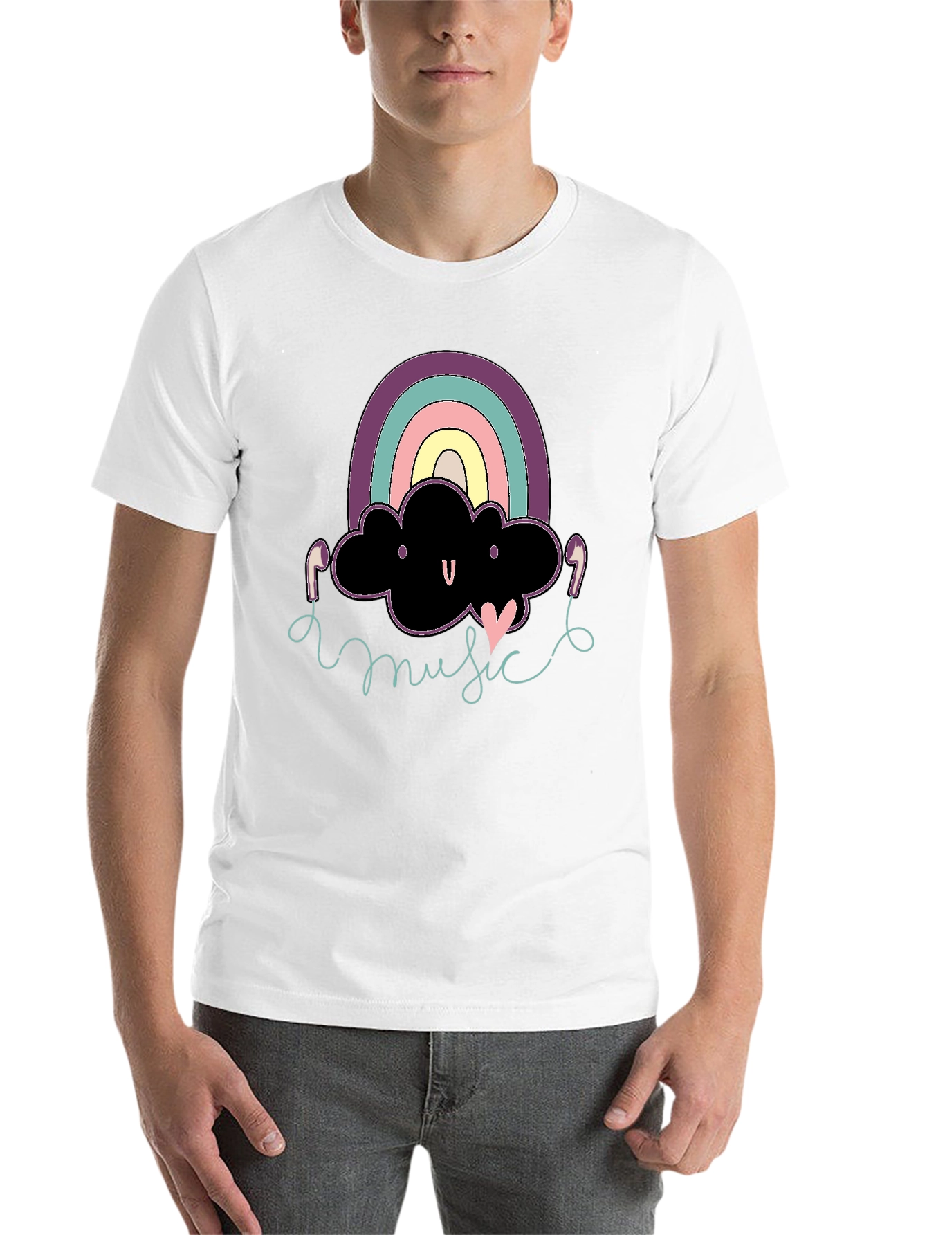Black Rainbow Cloud Music T-Shirt Cute Design Black Cotton view 14