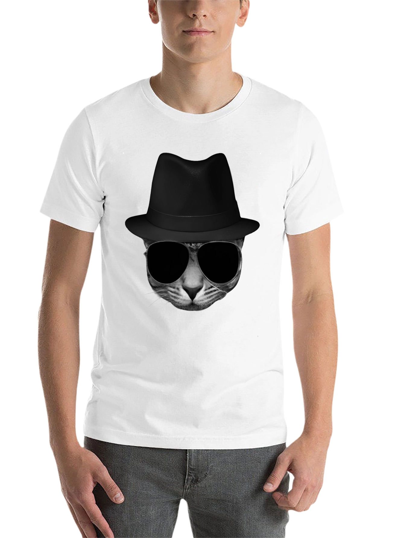 Black Cool Cat in Hat Graphic Tee view 14