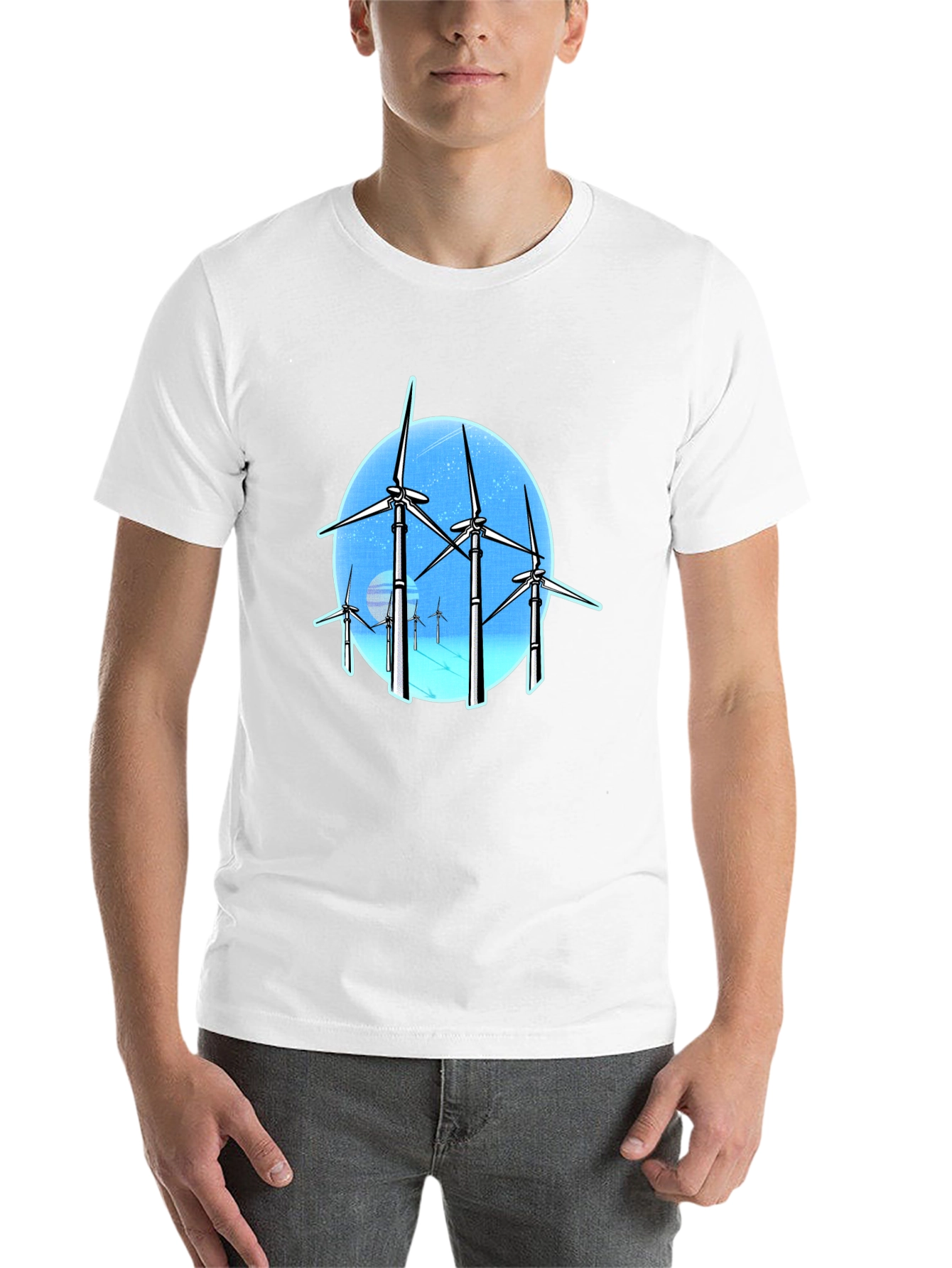 Black Wind Turbine Graphic Tee - Black Cotton Blend view 14