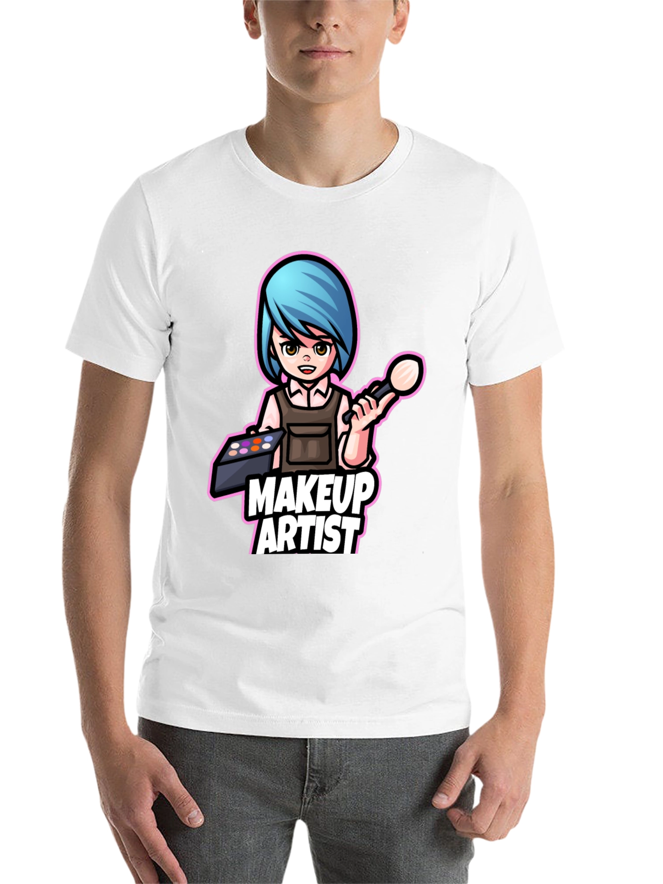 Black Makeup Artist Cartoon Graphic Tee view 14