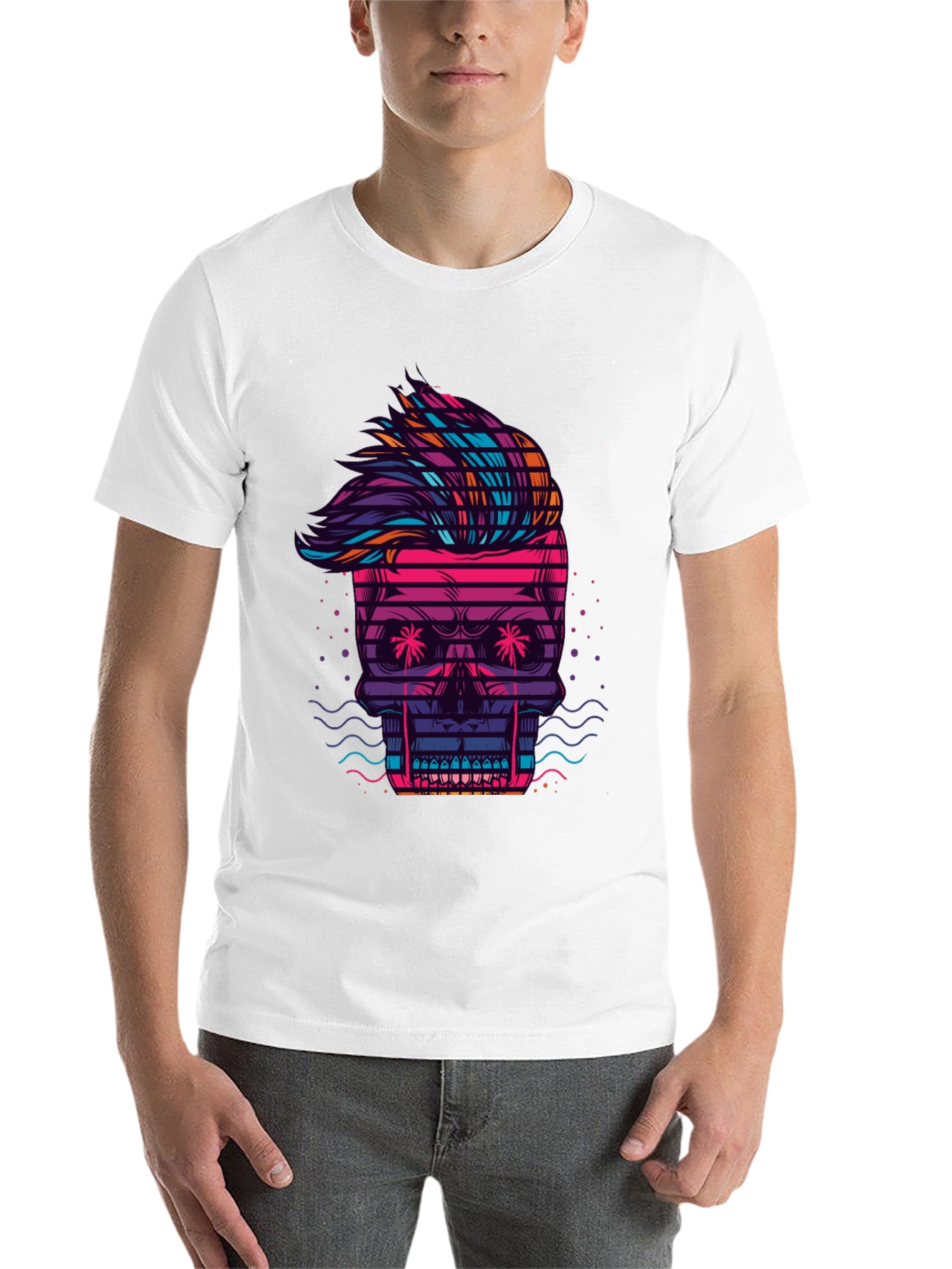 Black Neon Skull Graphic Tee - Retro Wave Style view 14