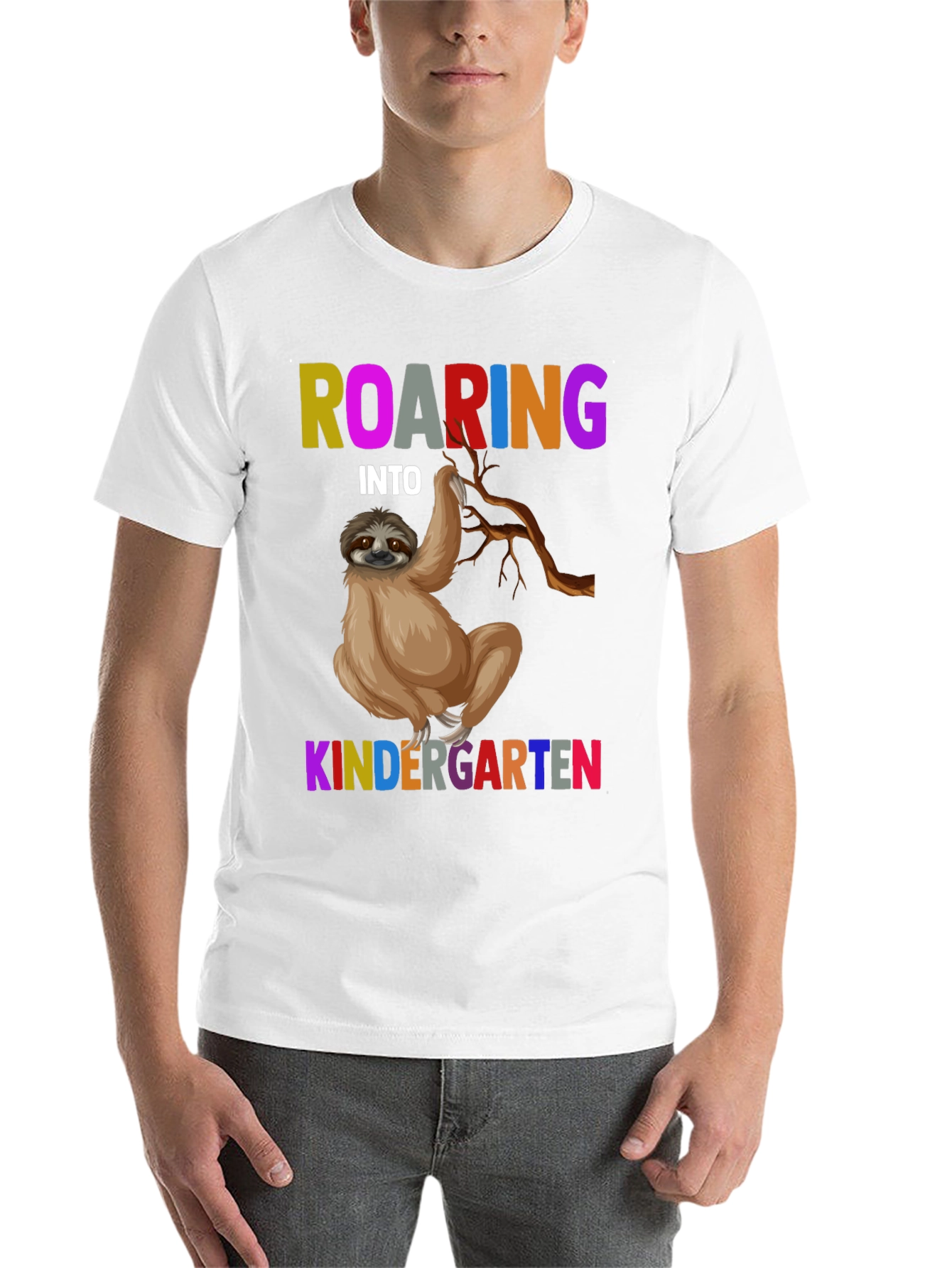 Black Roaring Into Kindergarten Sloth T-Shirt view 14