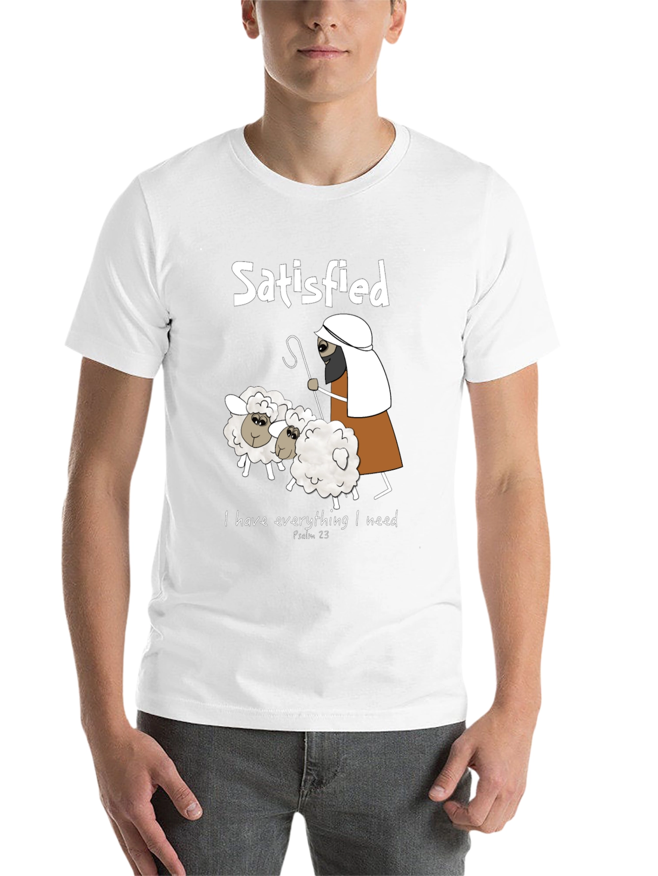 Black Satisfied Shepherd & Sheep T-Shirt, Psalm 23 view 14