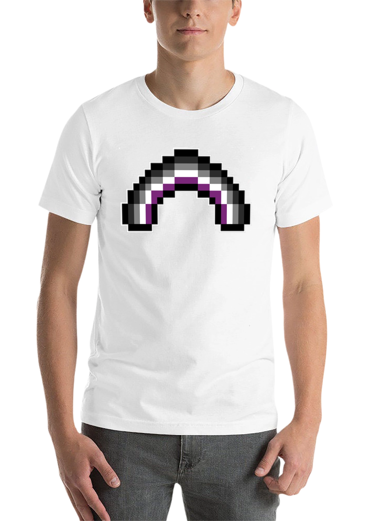 Black Asexual Pride Flag Pixel Art Black T-Shirt view 14