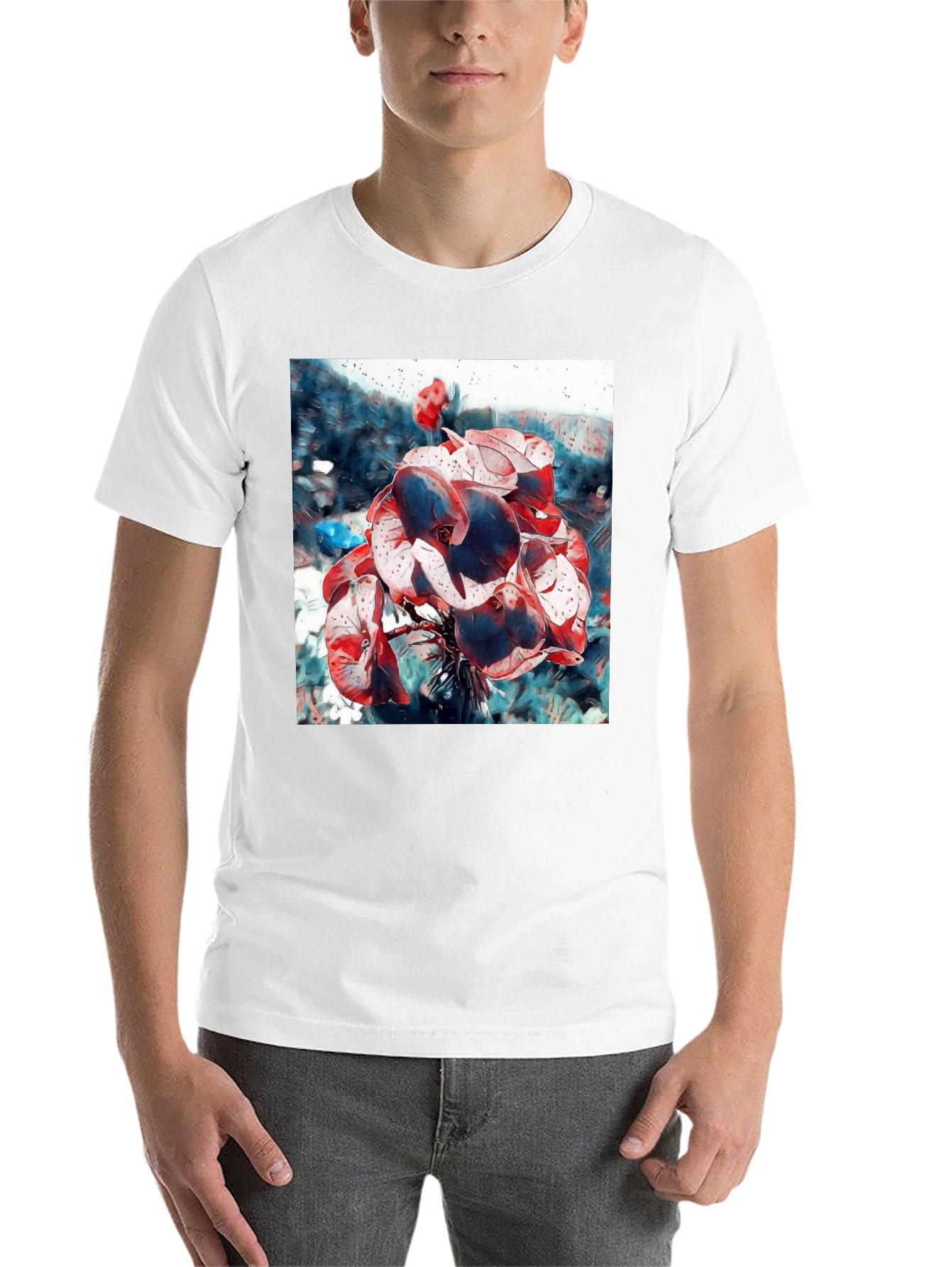 Black Abstract Floral T-Shirt - Artistic Botanical Design view 14