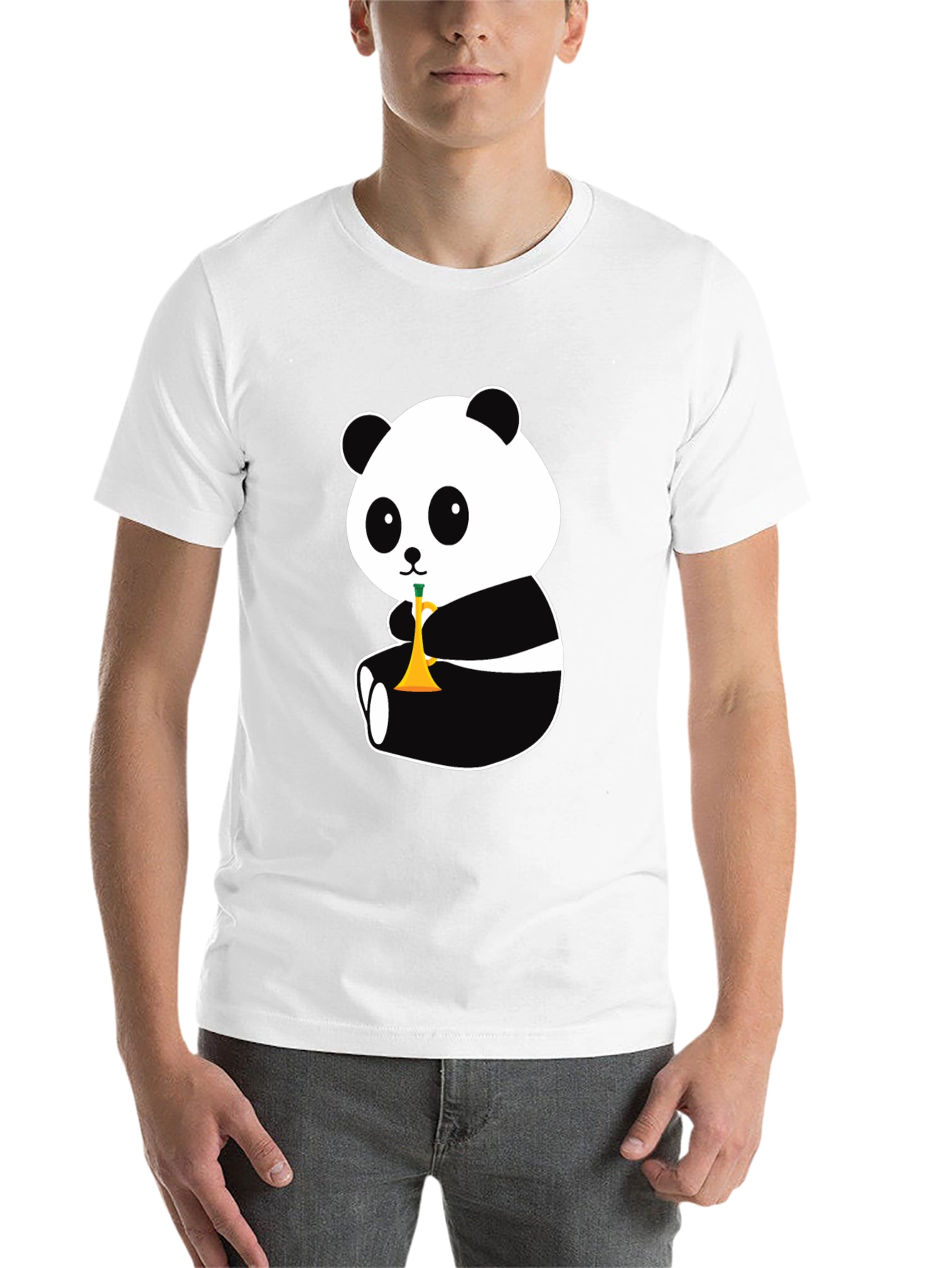 Black Panda Trumpet Black T-Shirt - Cute Cartoon Design view 14