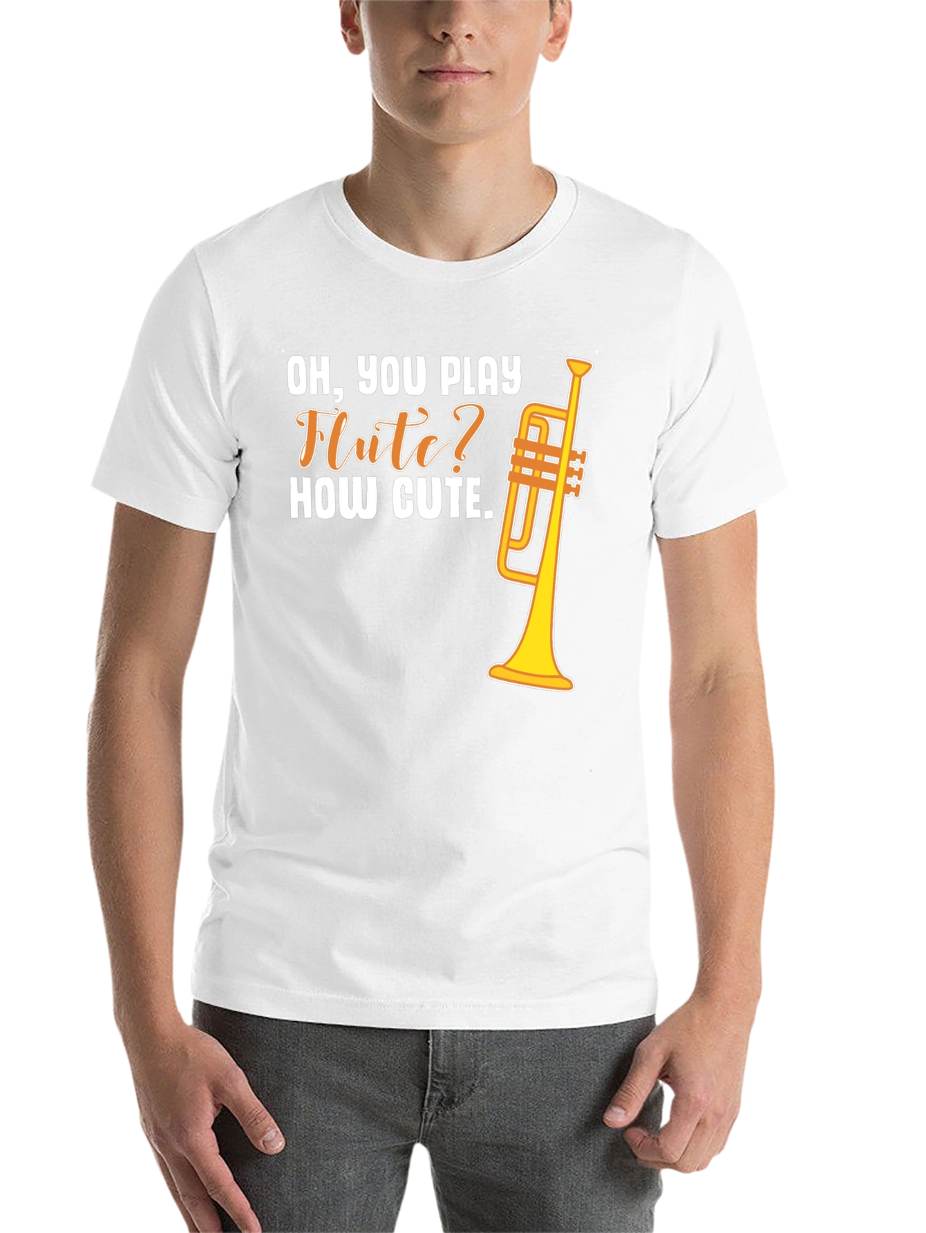 Black Funny Trumpet T-Shirt - "Oh, You Play Flute?" view 14