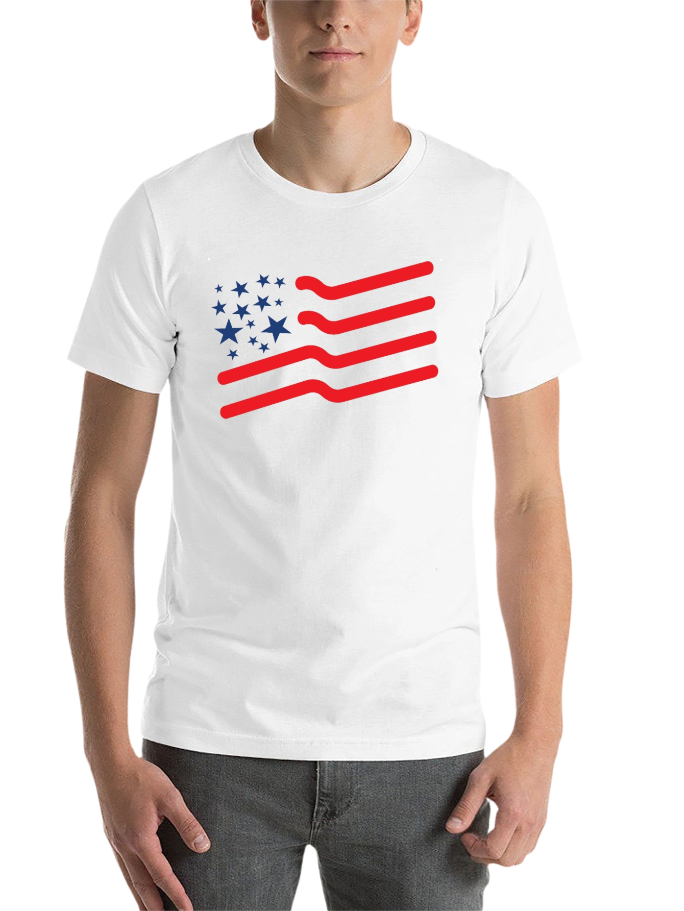 Black American Flag T-Shirt: Patriotic Wavy Stripes and Stars Tee view 14