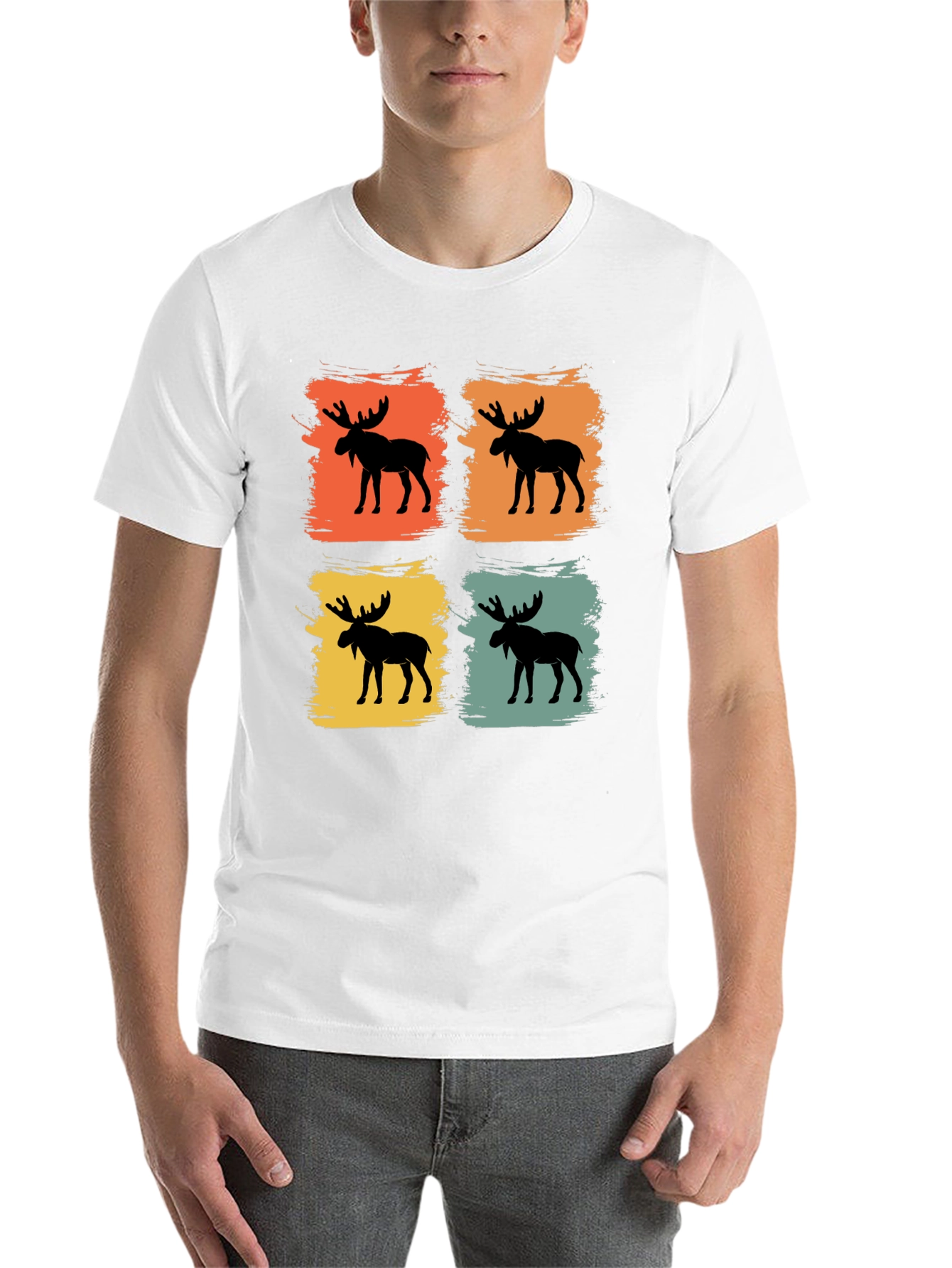 Black Retro Moose Graphic Tee - Black Cotton Blend Shirt view 14