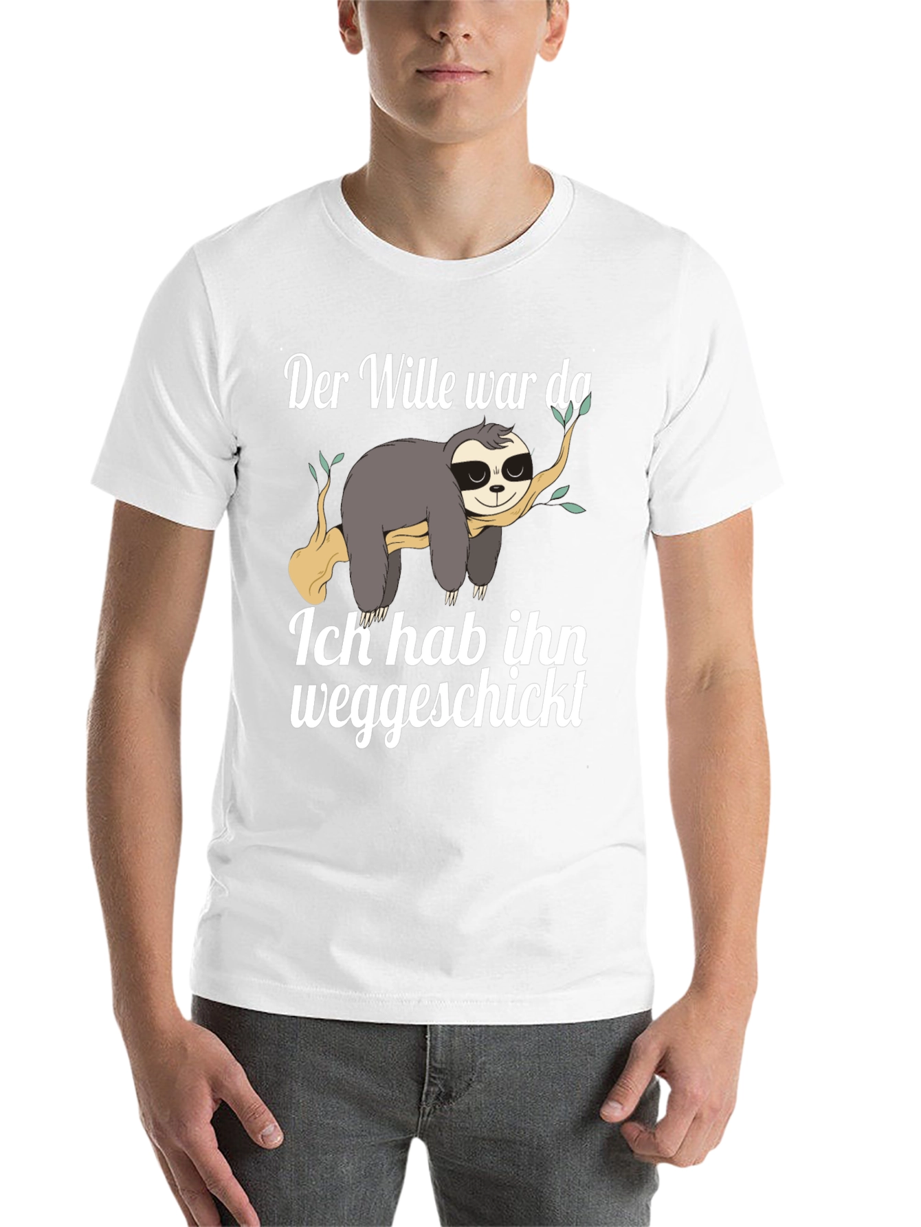 Black Sloth Funny German T-Shirt "Der Wille war da" view 14