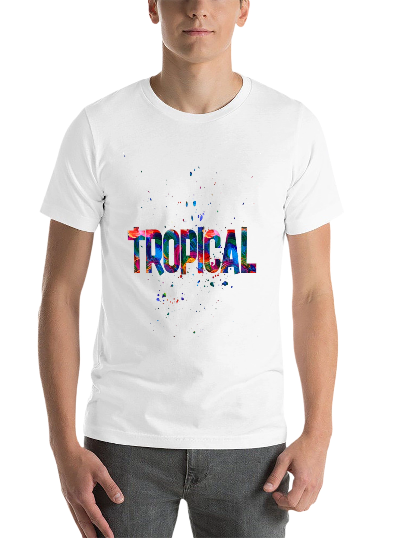 Black Tropical Splash Men's Black T-Shirt view 14