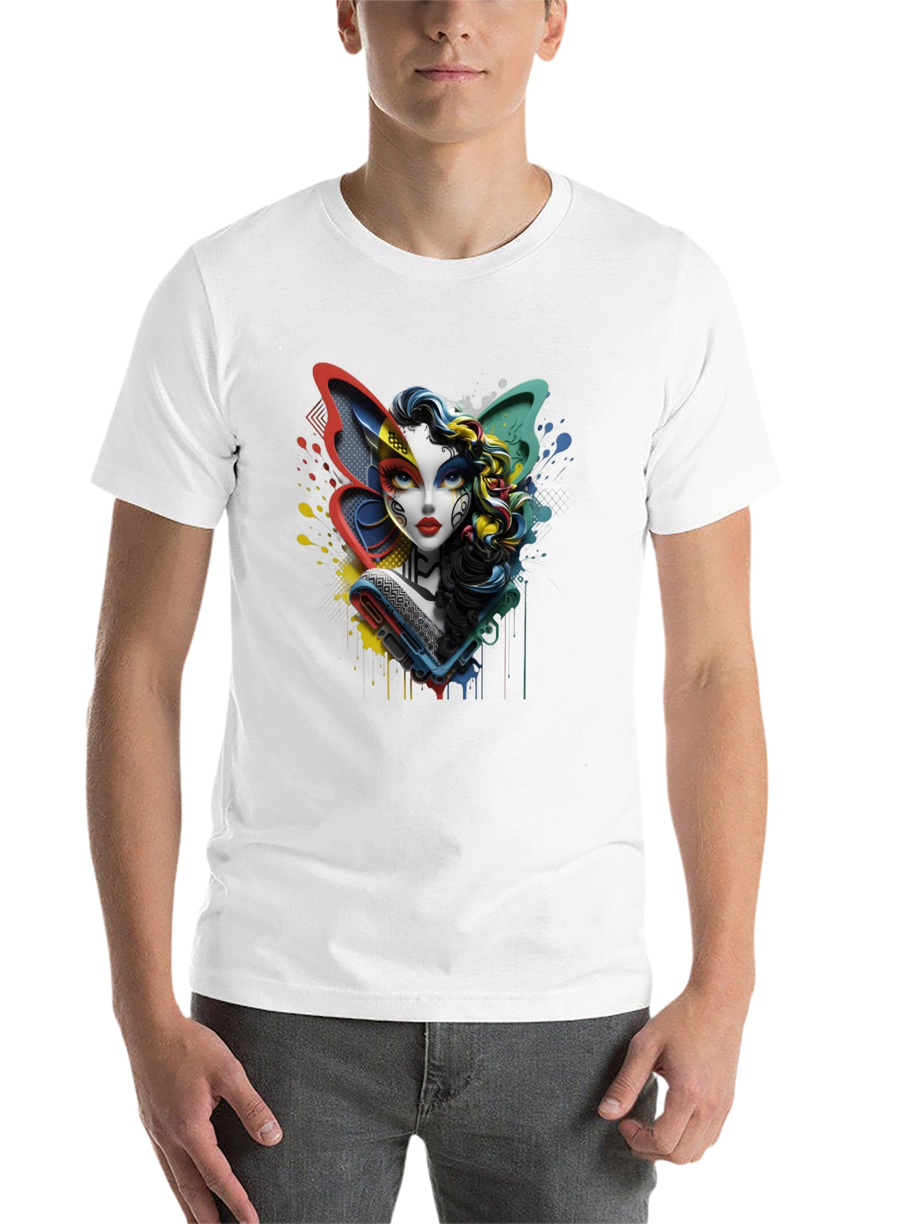 Black Colorful Abstract Woman Graphic Print Black T-Shirt view 14
