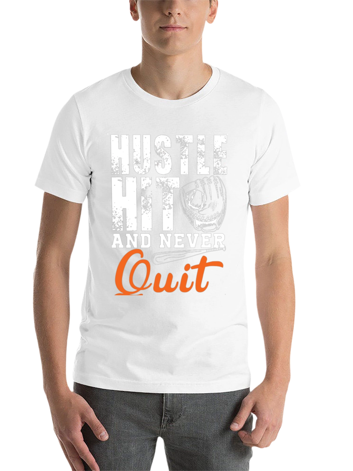 Black Hustle Hit Never Quit Baseball T-Shirt view 14