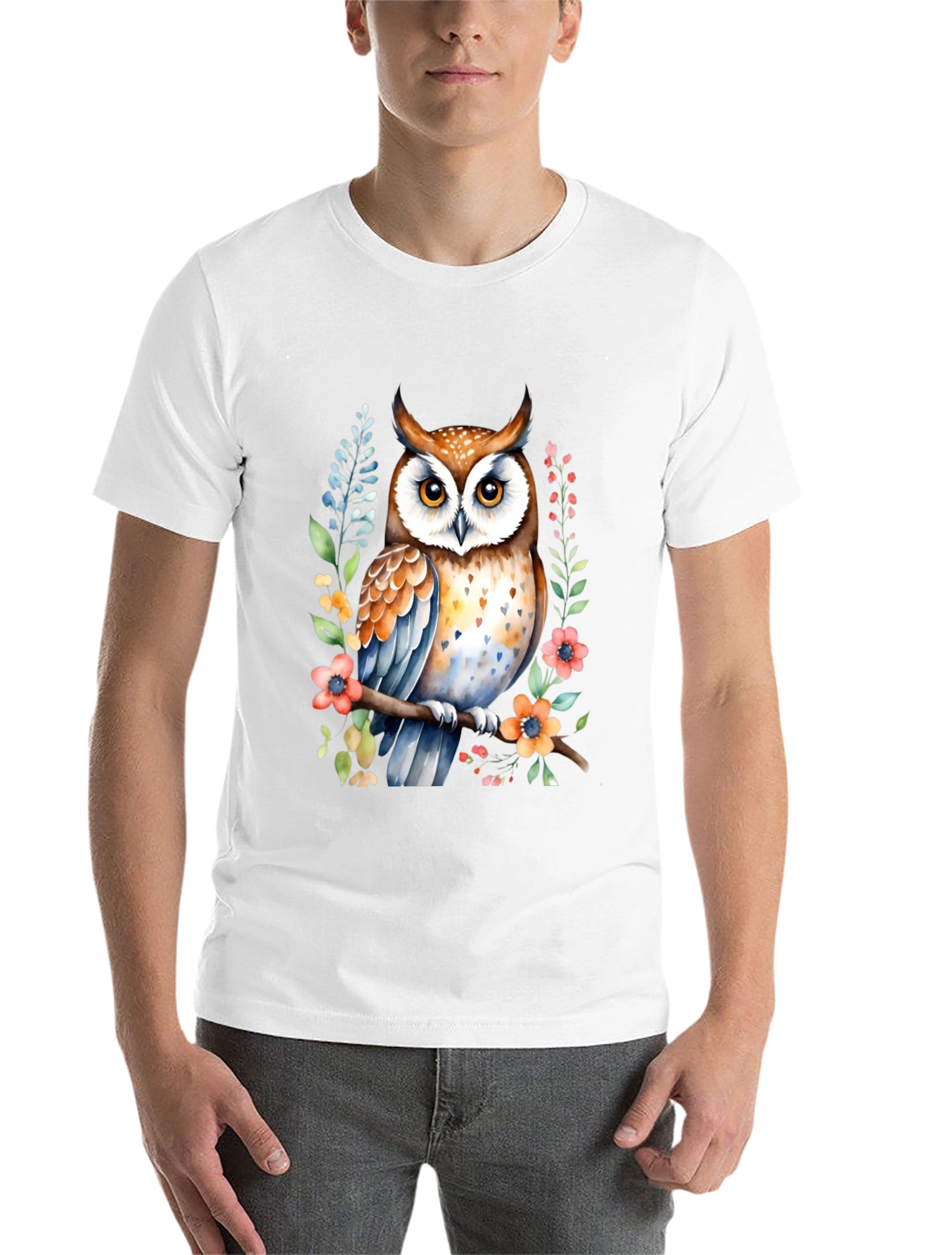 Black Owl Watercolor Graphic Tee - Unique Floral Design view 14