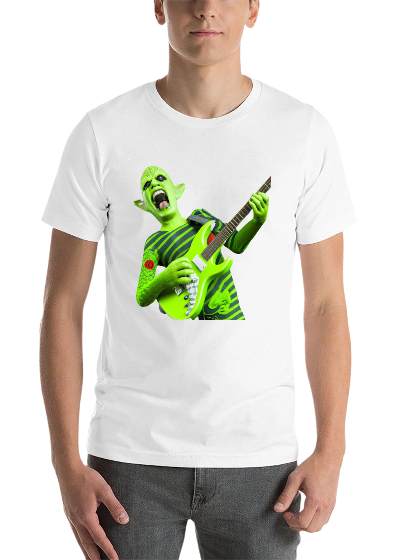 Black Green Alien Guitarist Graphic Tee view 14